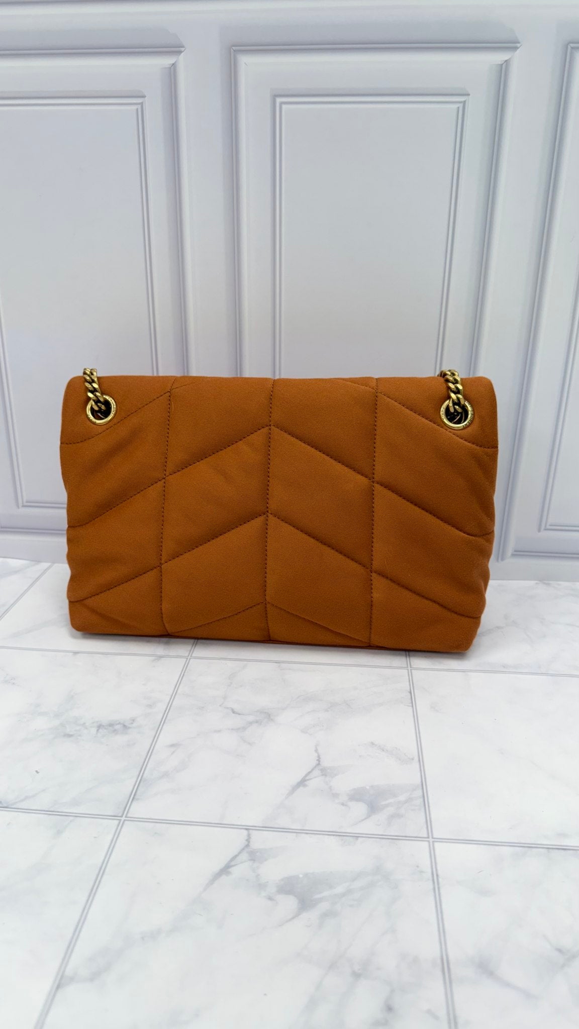 LIKE NEW- Saint Laurent YSL Camel Quilted Canvas Small LouLou Puffer