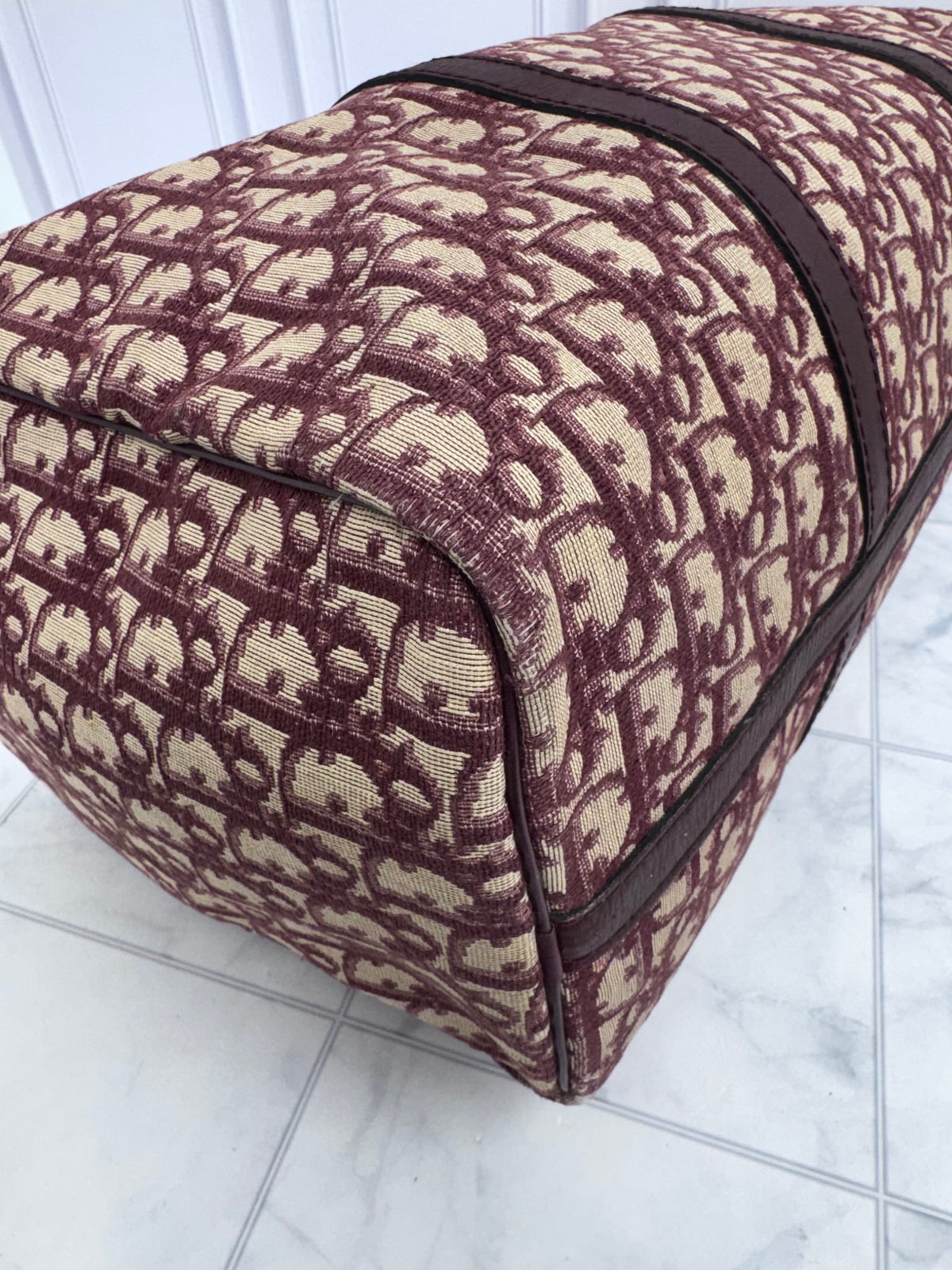 Christian Dior Burgundy Trotter Canvas Boston Bag 40