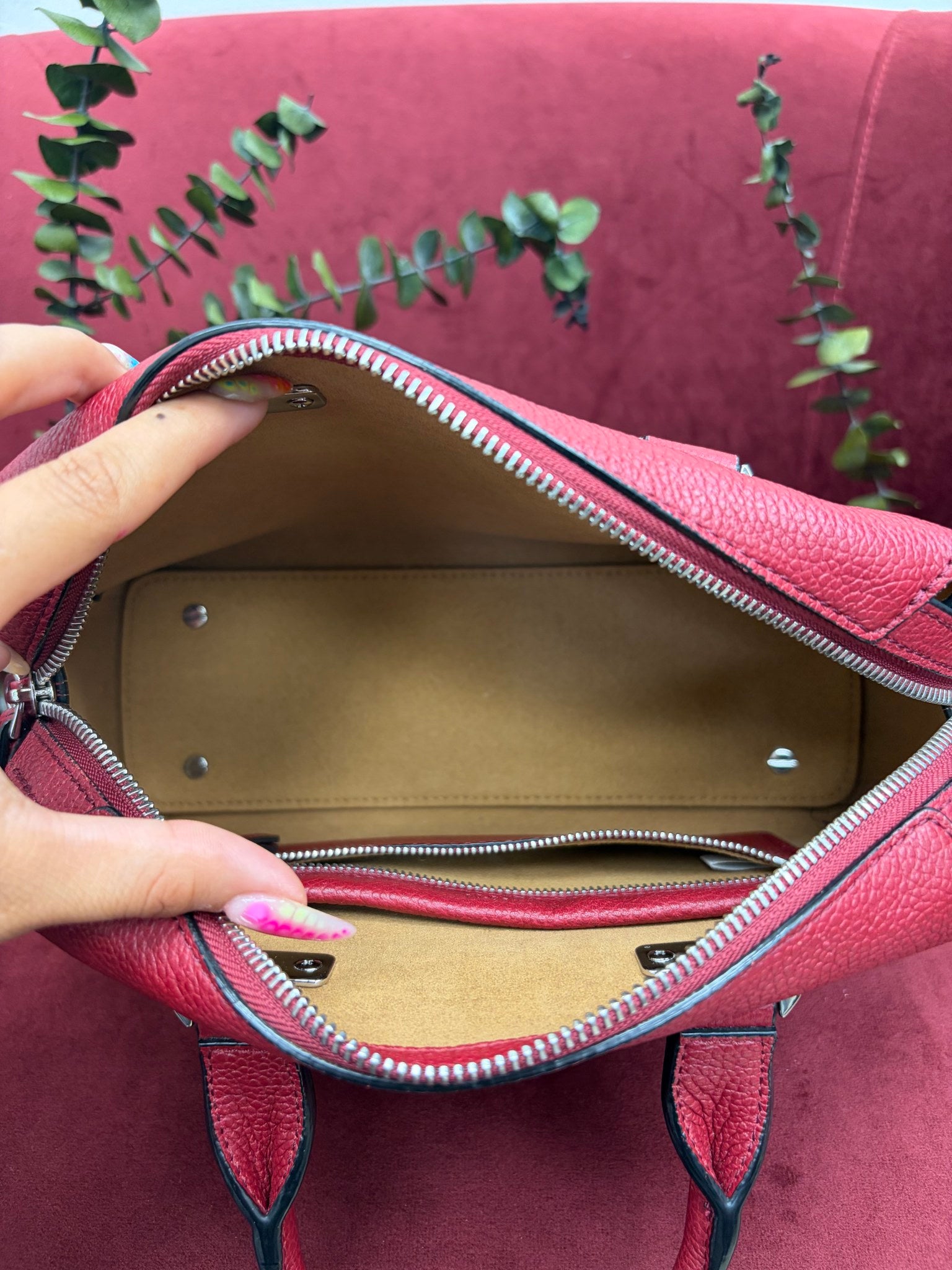 MCM Red Leather Boston Bag