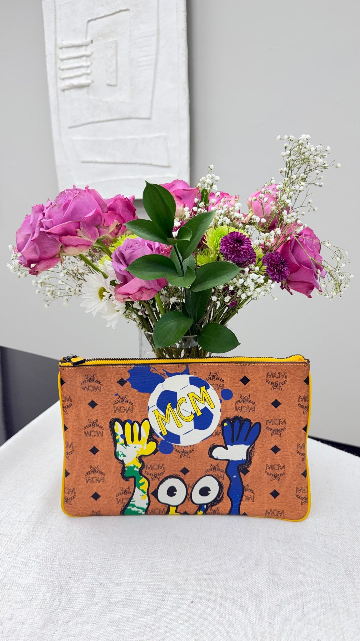 MCM Brown Multicolor Visetos München Cute Monsters World Cup Clutch