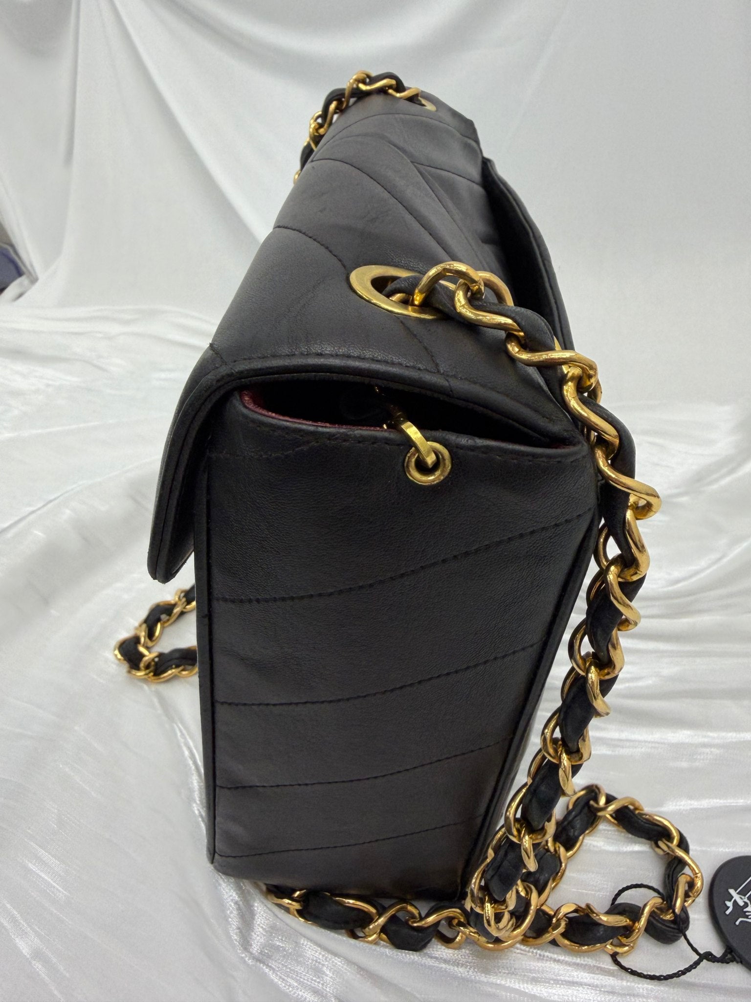 Chanel Vintage Black Chevron Lambskin 24k Jumbo Classic Flap Bag