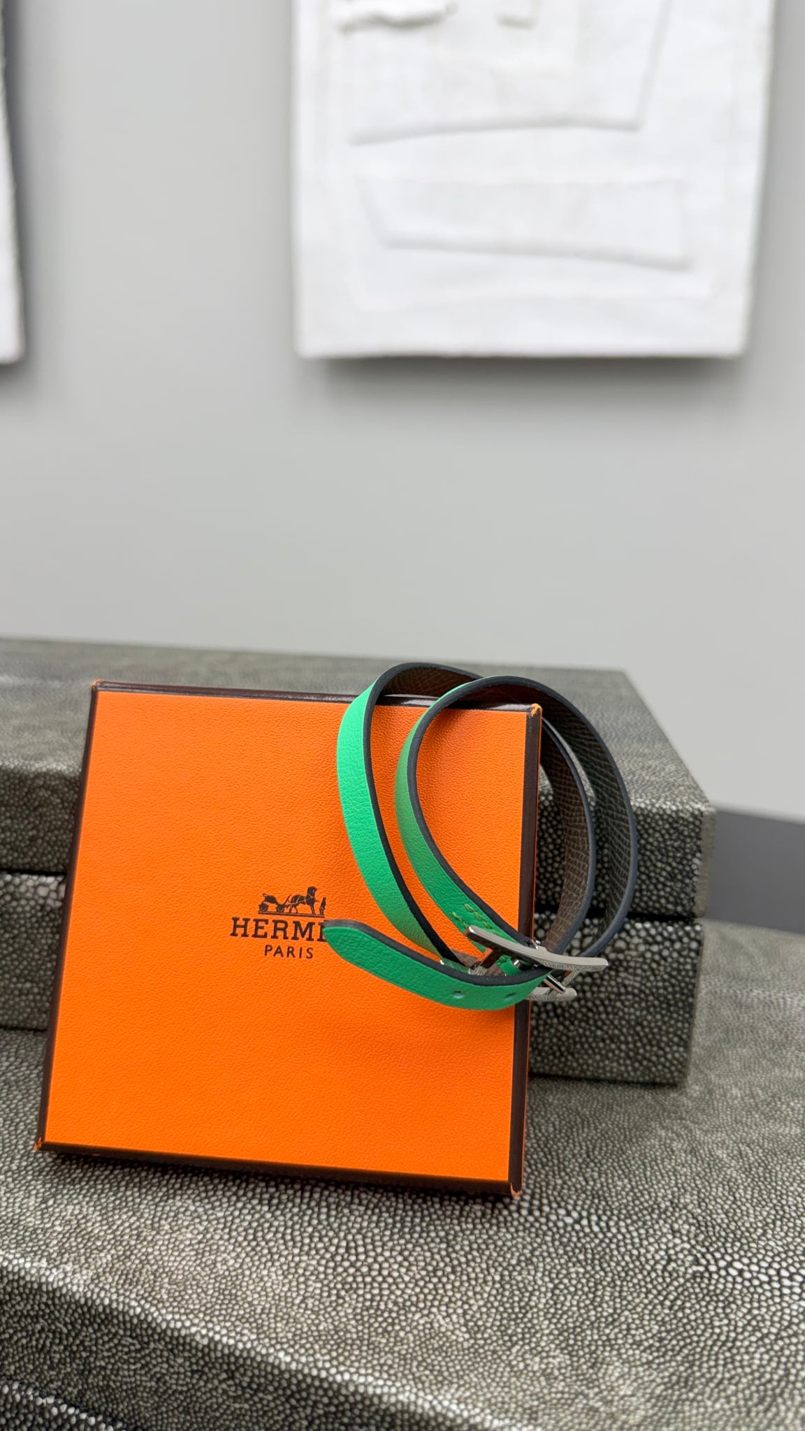 Hermes Green Leather Double Tour Bracelet