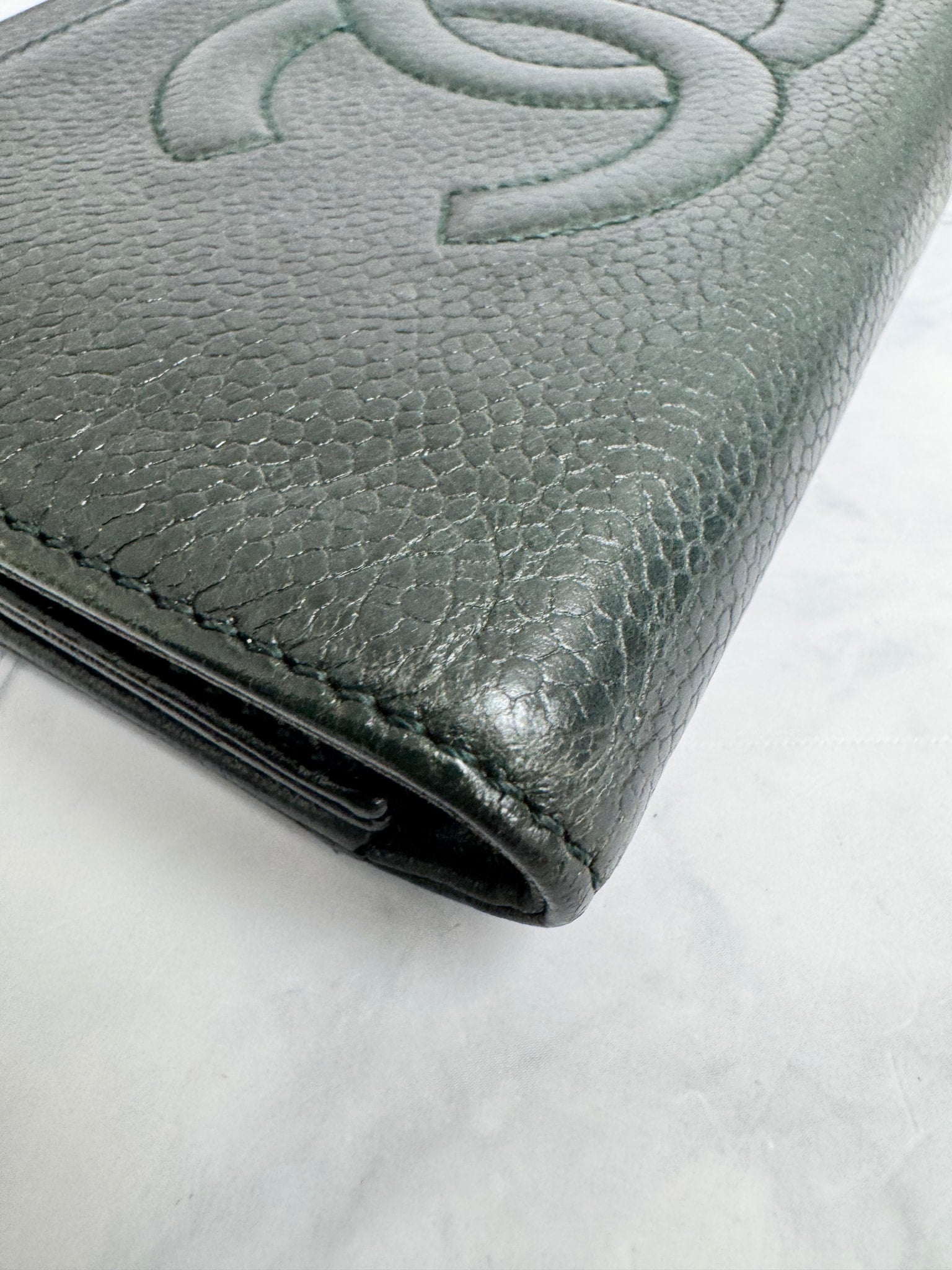 Chanel Dark Green Caviar Leather Compact Wallet