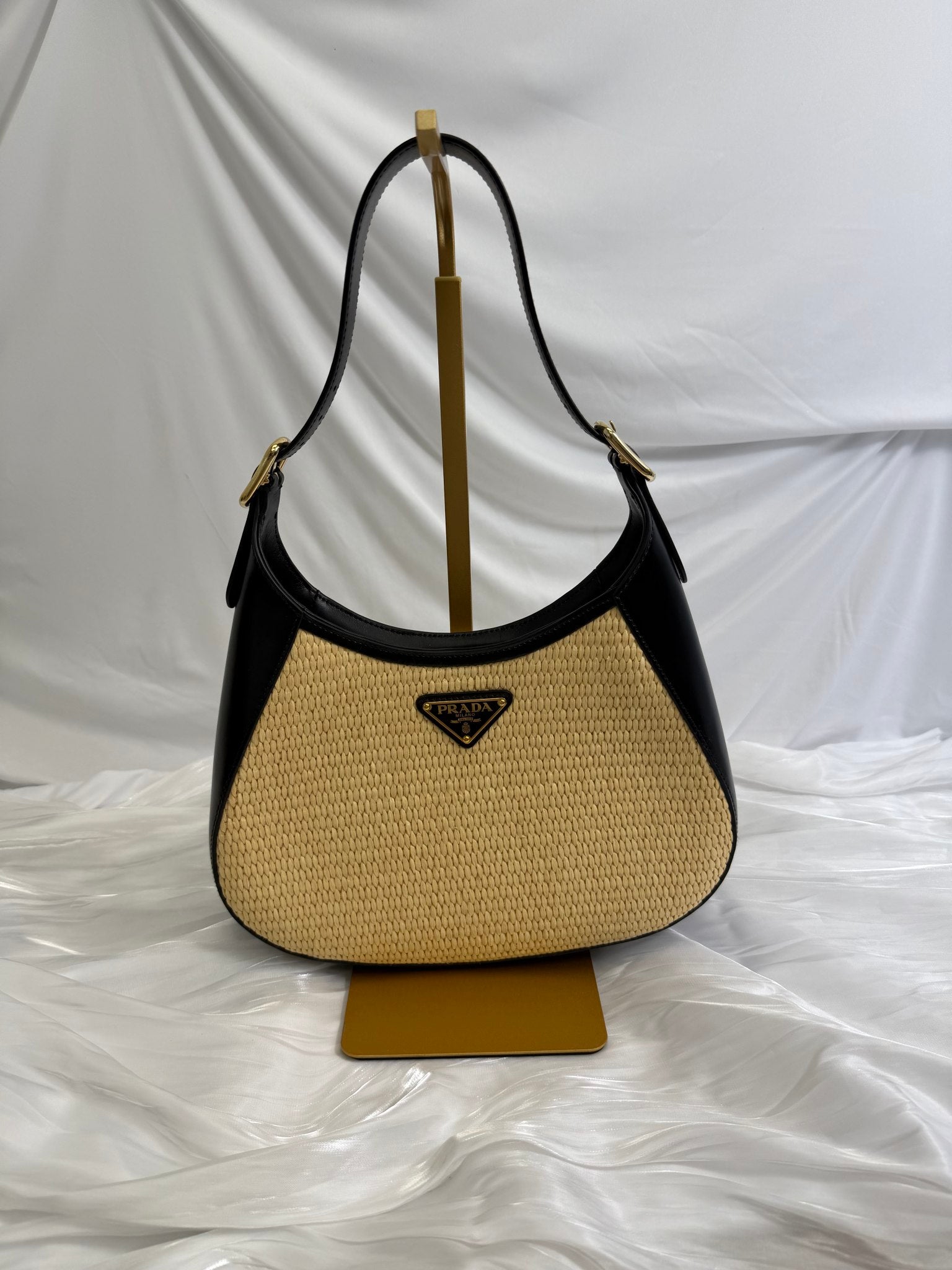 BRAND NEW Prada Woven Leather Trim Cleo Bag