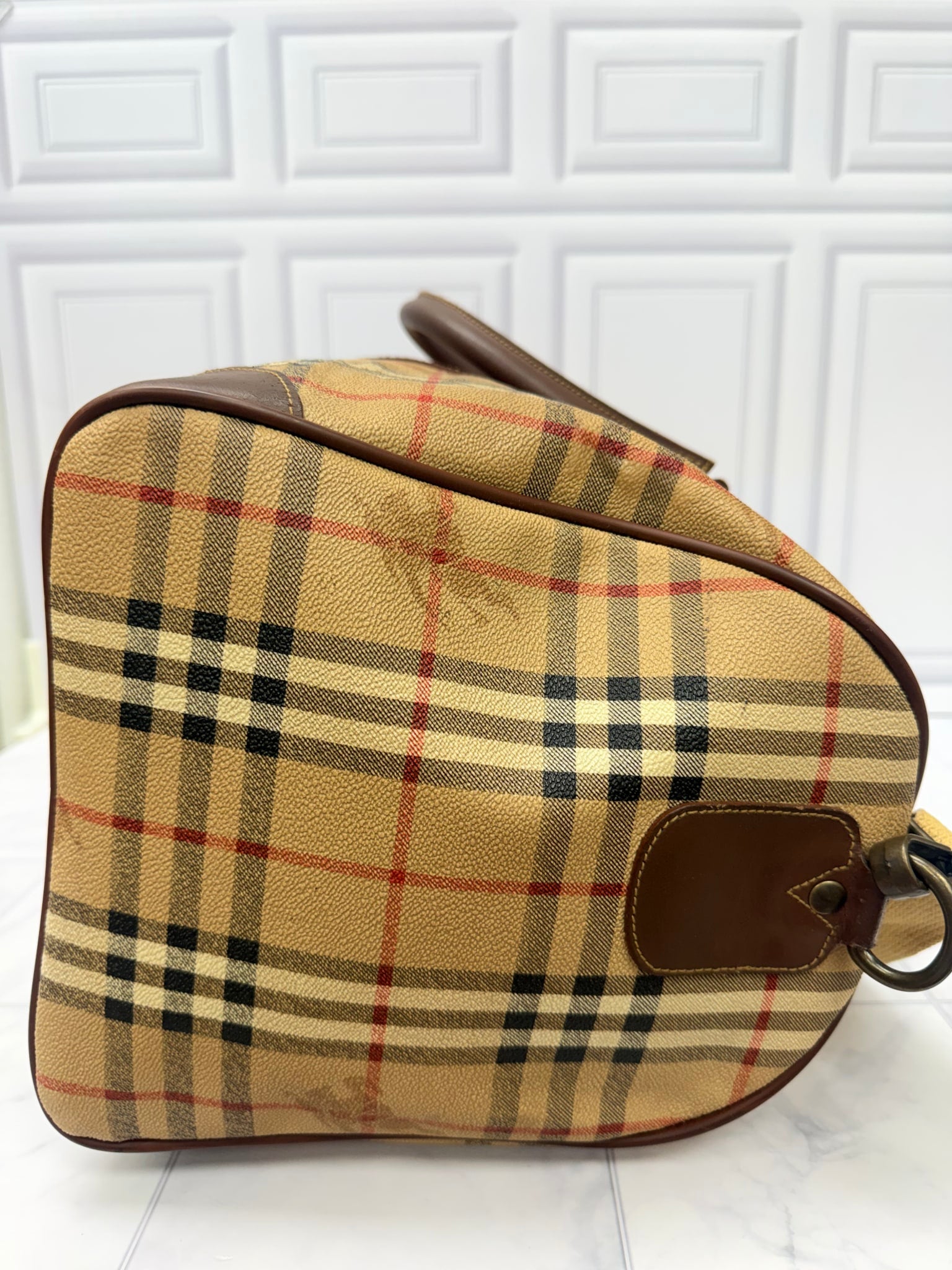 Burberry Beige Haymarket Check Pattern Boston Travel Bag