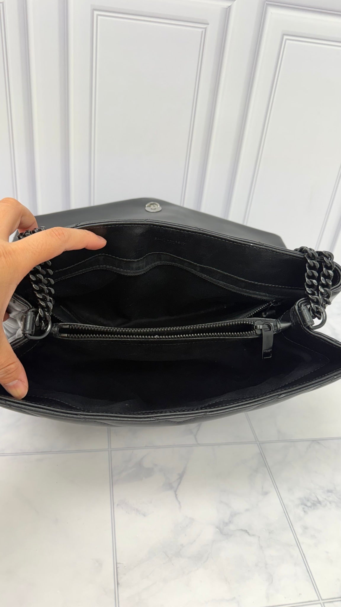 Saint Laurent YSL Black Quilted Leather Medium Lou Lou Shoulder Bag