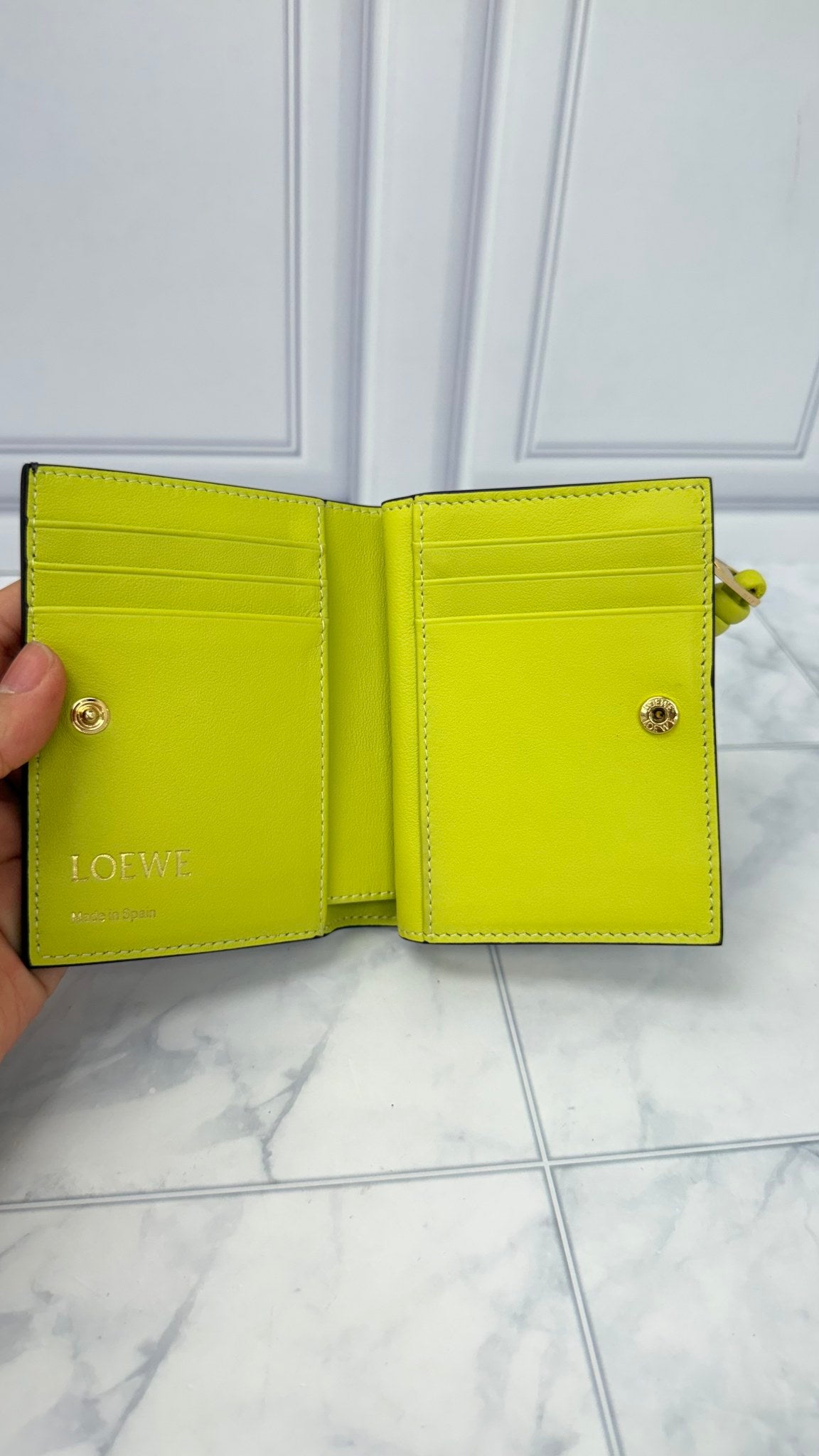 BRAND NEW - Loewe Plum And Green Leather Knot Compact Wallet
