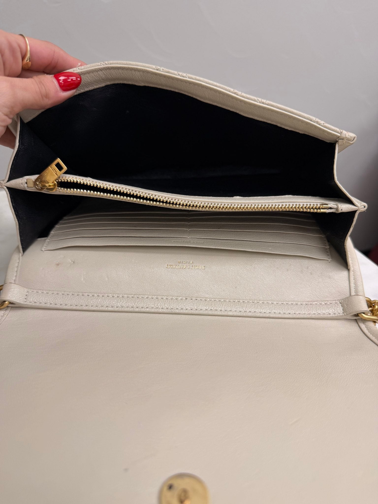 Saint Laurent YSL Beige Leather Quilted Chain Crossbody
