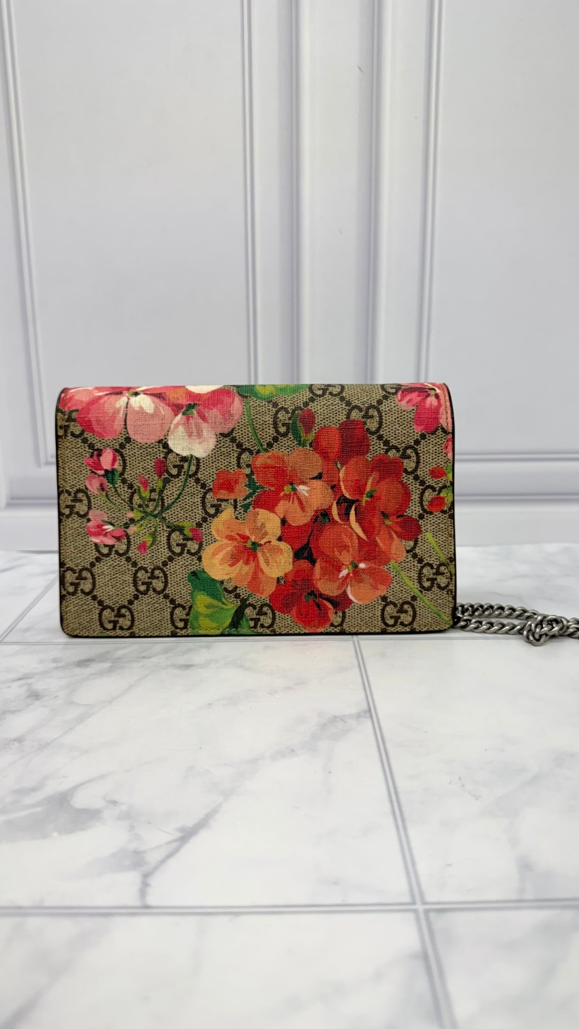 Gucci Pink GG Supreme Blooms Dionysus Super Mini Chain Crossbody Bag