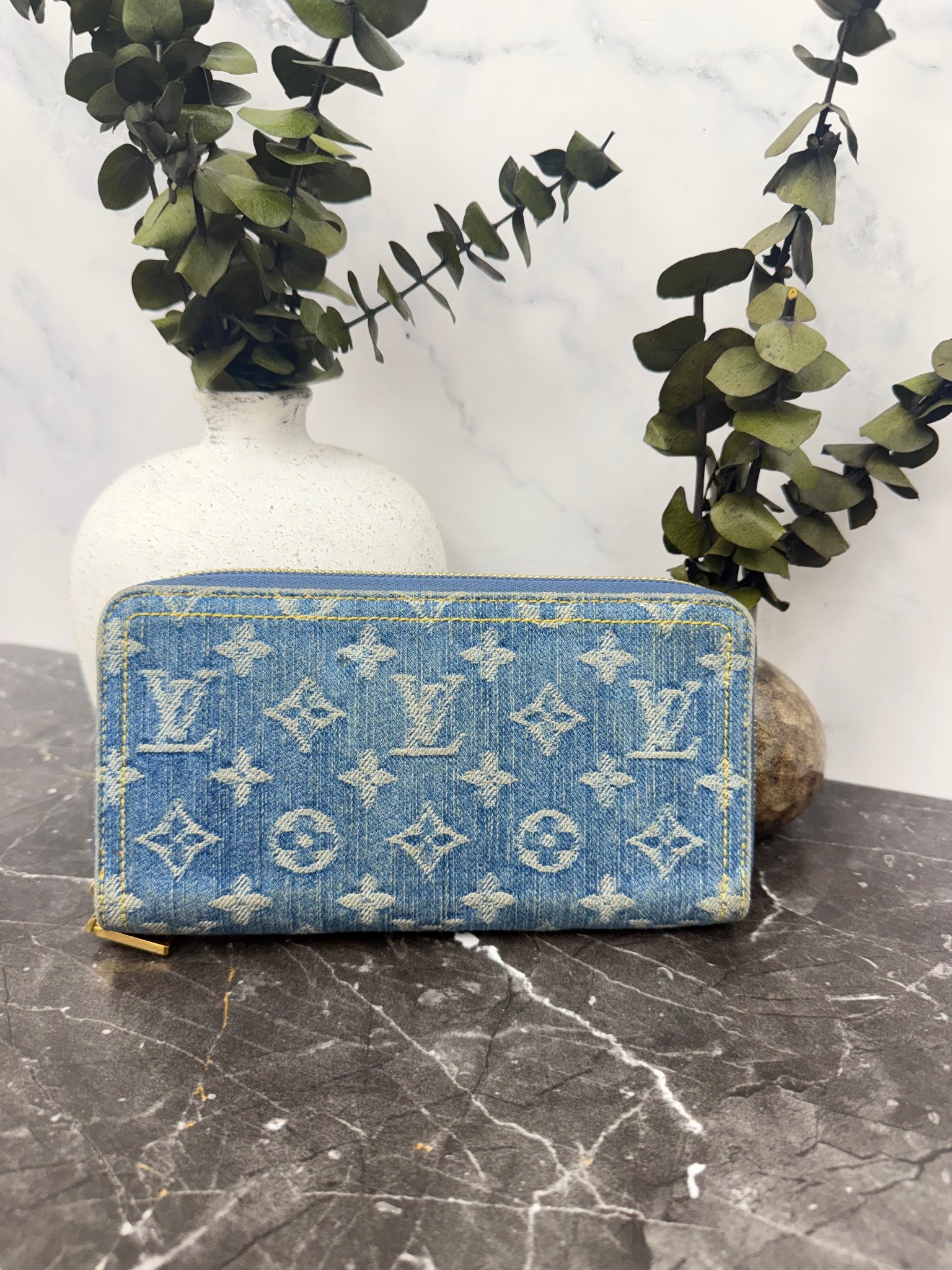 Louis Vuitton Monogram Blue Denim Zippy Wallet