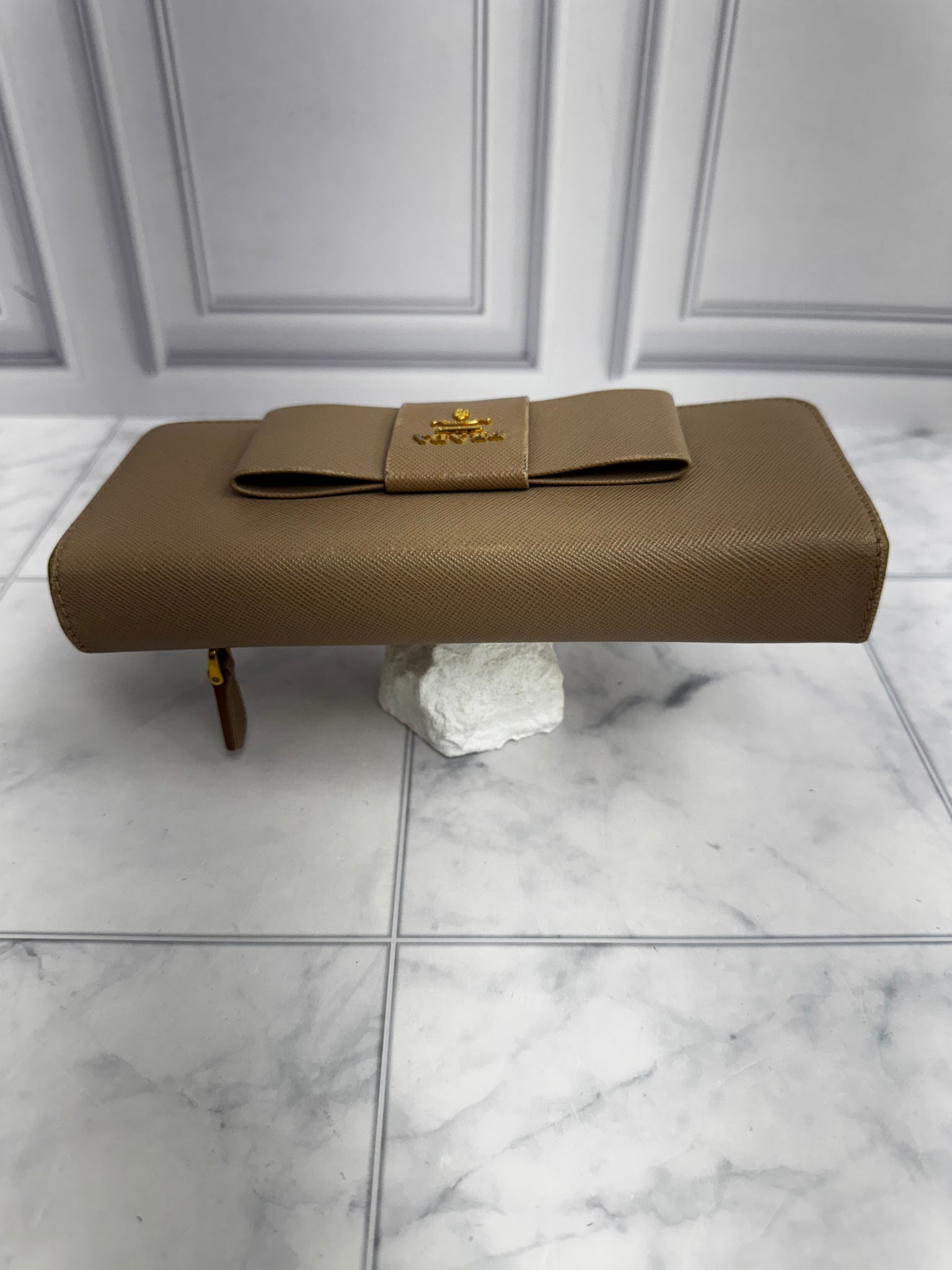 Prada Beige Saffiano Leather Fiocco Bow Long Wallet