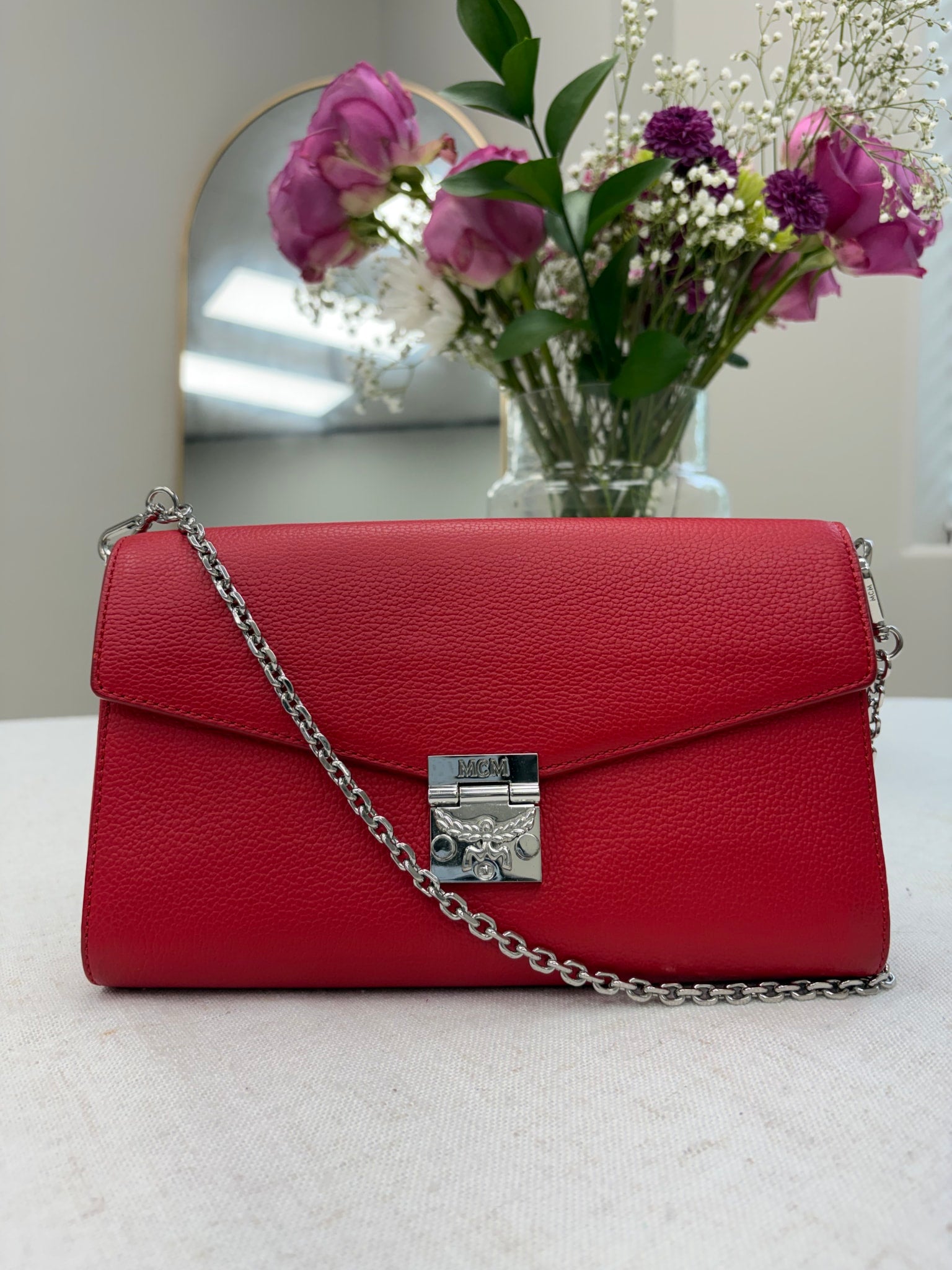 MCM Red Leather Millie Crossbody Bag