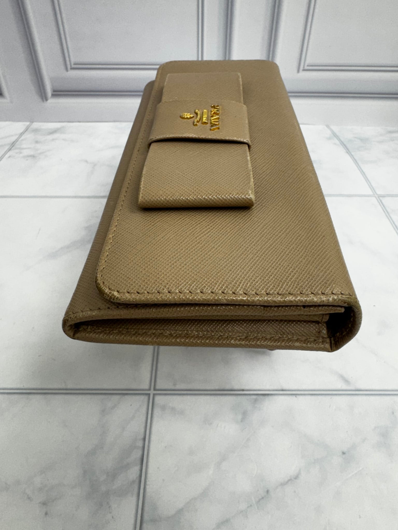 Prada Beige Saffiano Leather Fiocco Bow Long Wallet