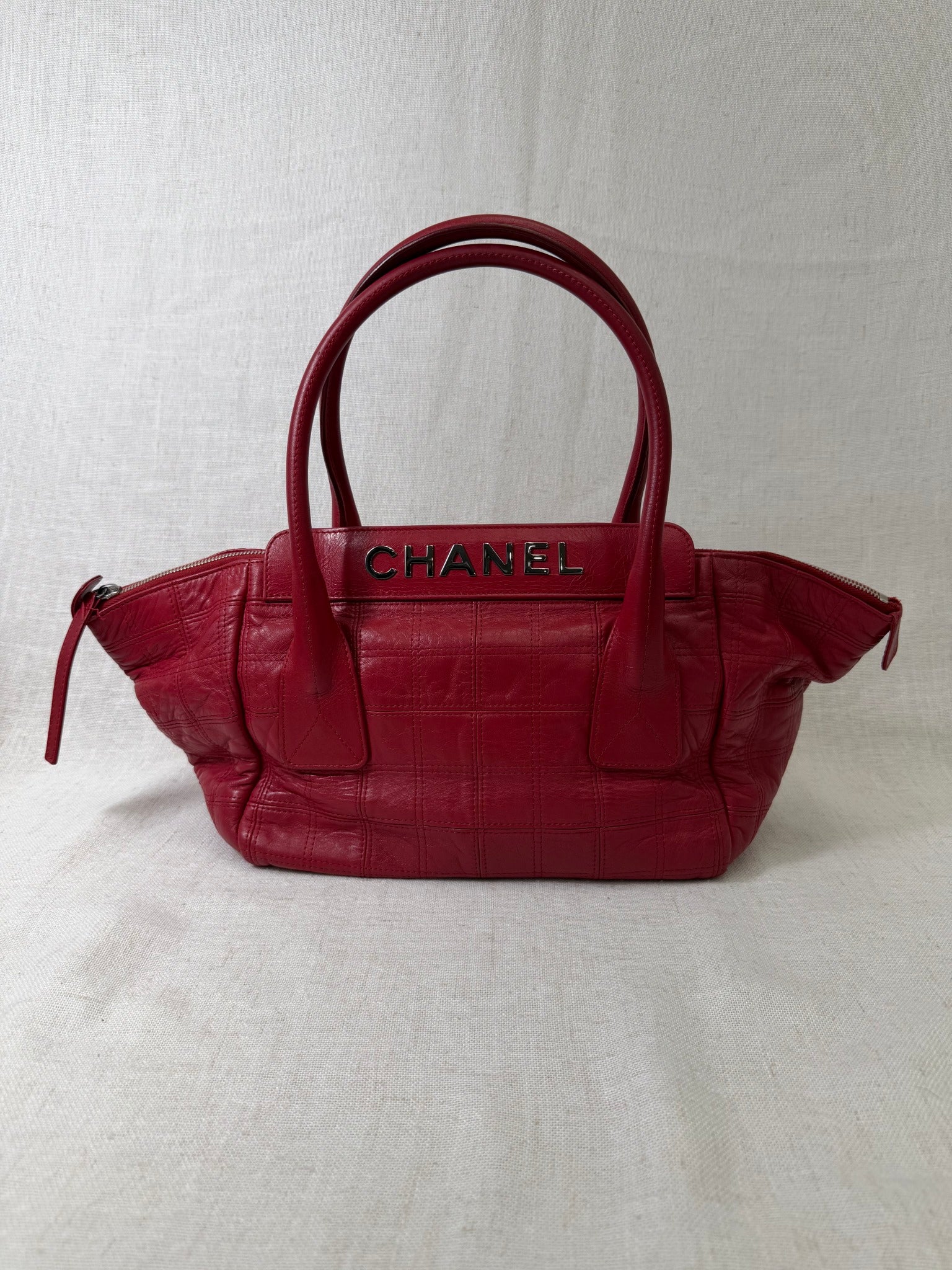 Chanel Red Leather Bowling Bag