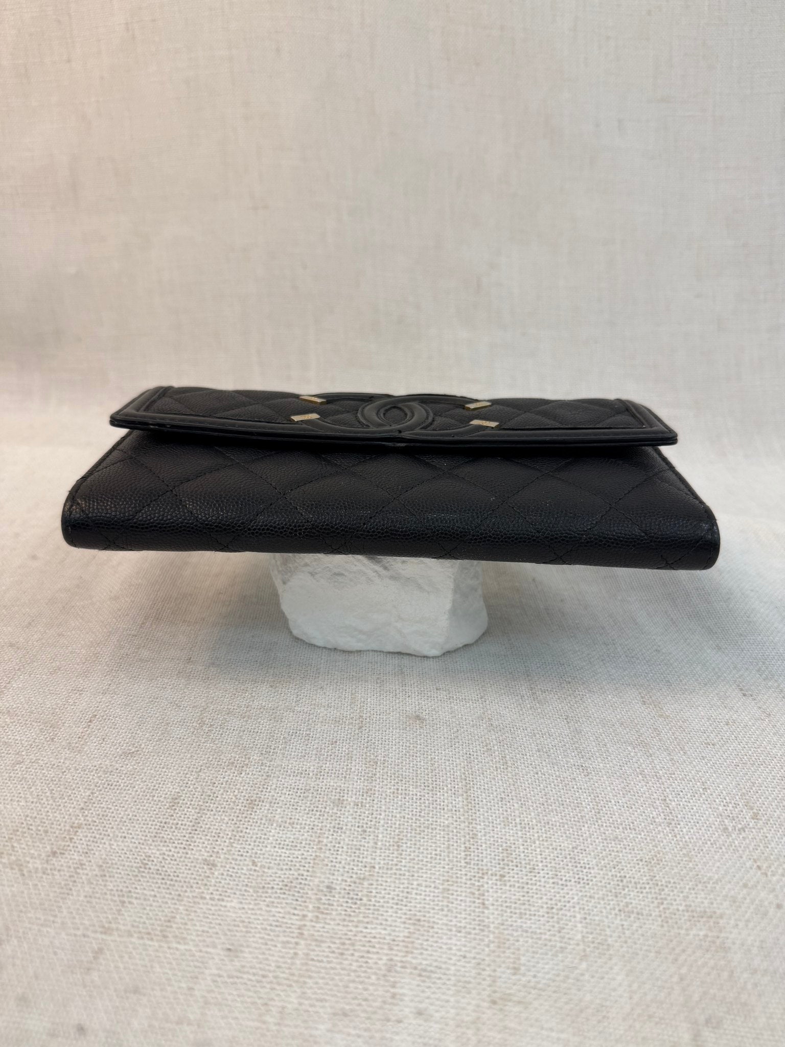 Chanel Black Caviar Leather CC Filigree Long Flap Wallet