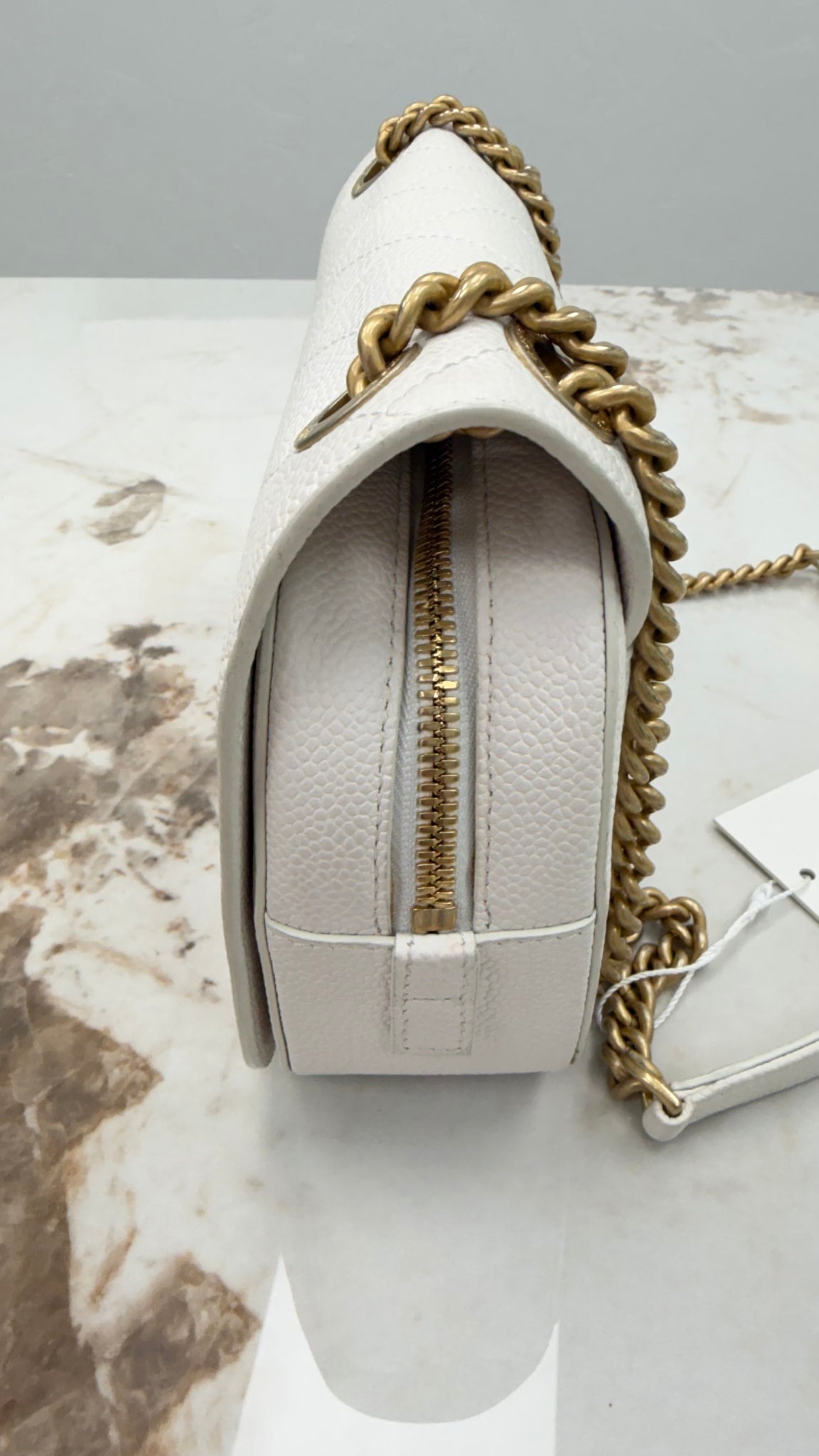 Chanel White Quilted Caviar Leather Small Camera Flap Bag