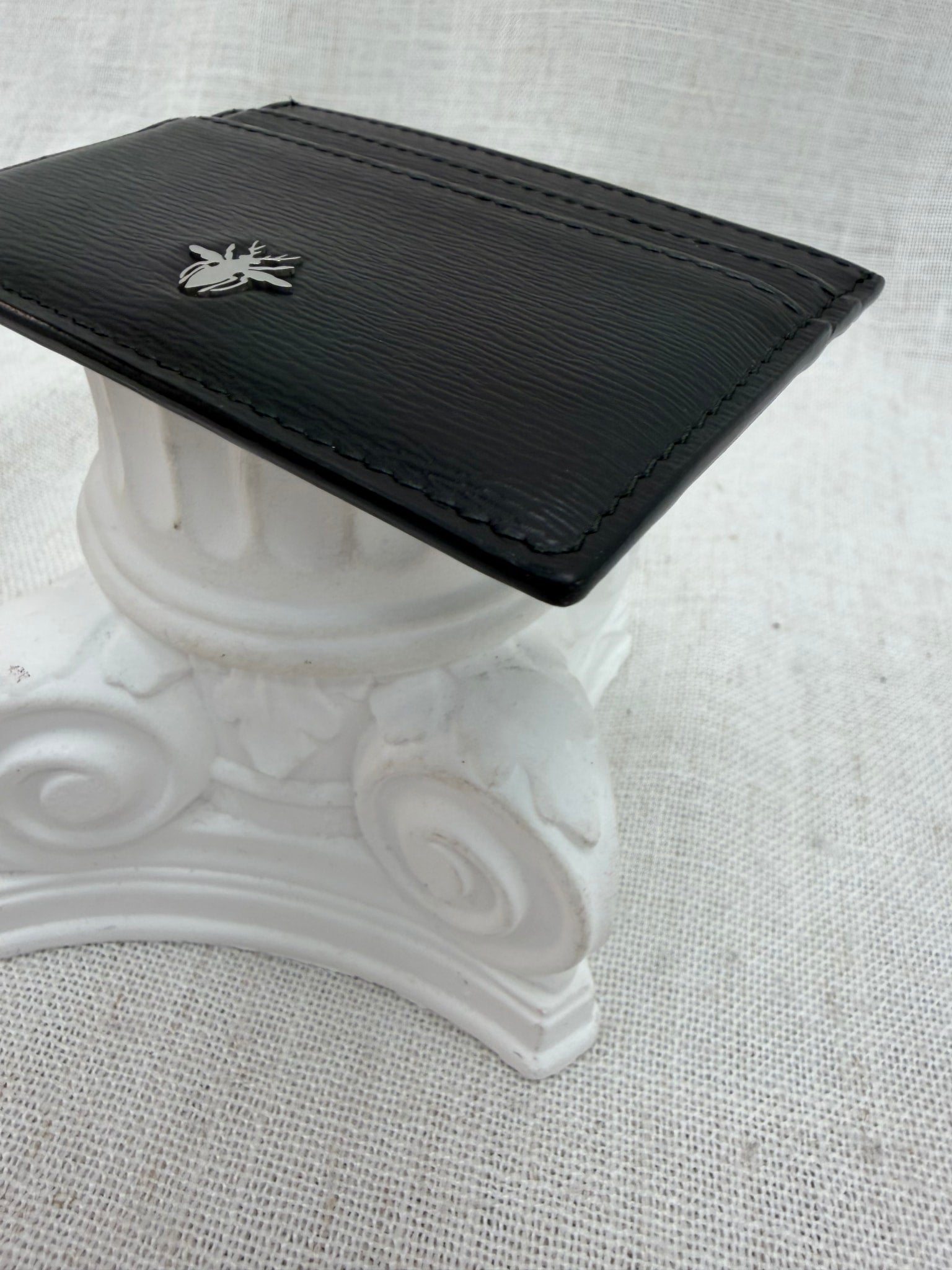 Christian Dior Black Leather Bee Card Holder