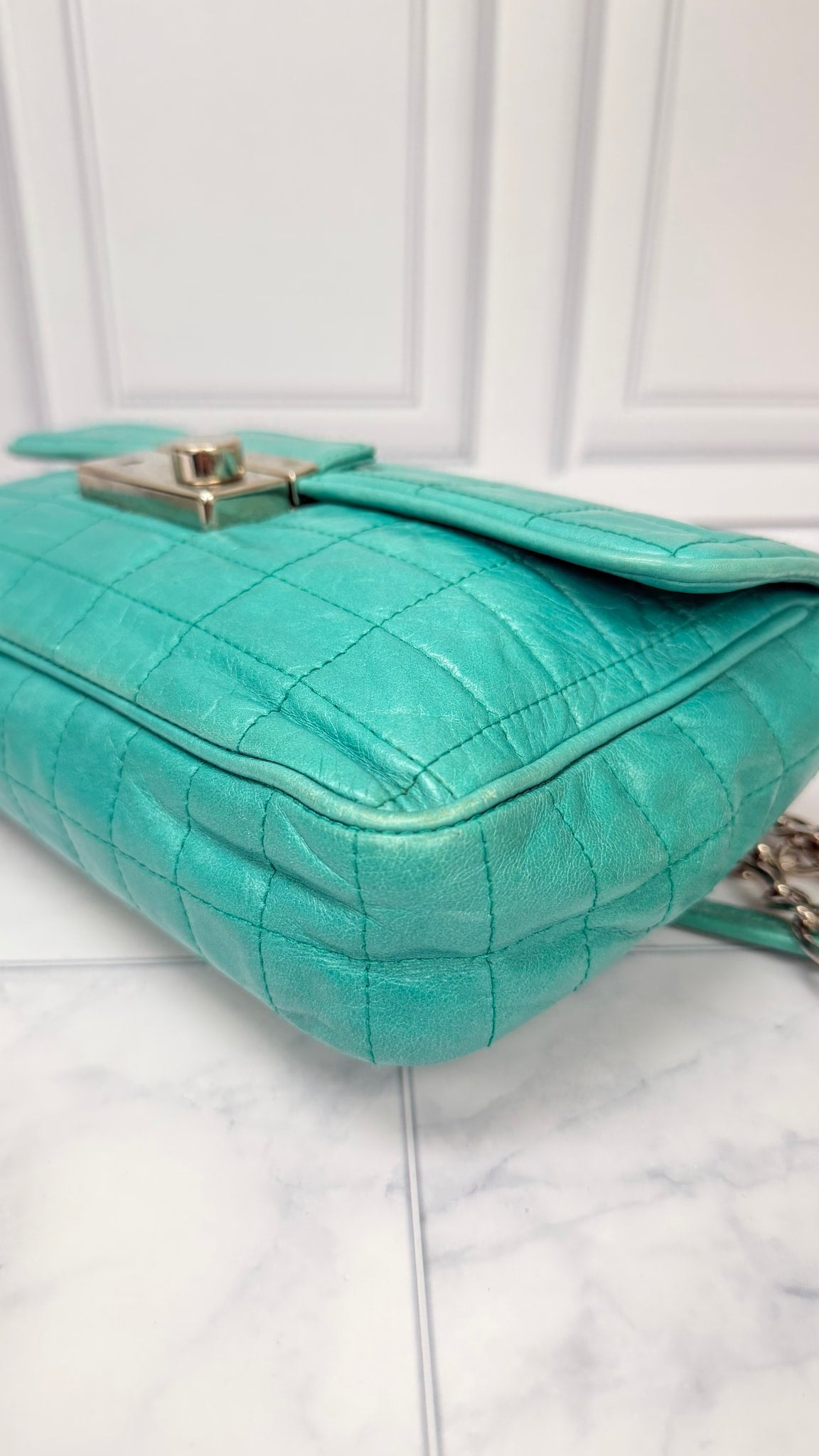 Prada Blue Teal Nappa Leather Chain Flap Shoulder Bag