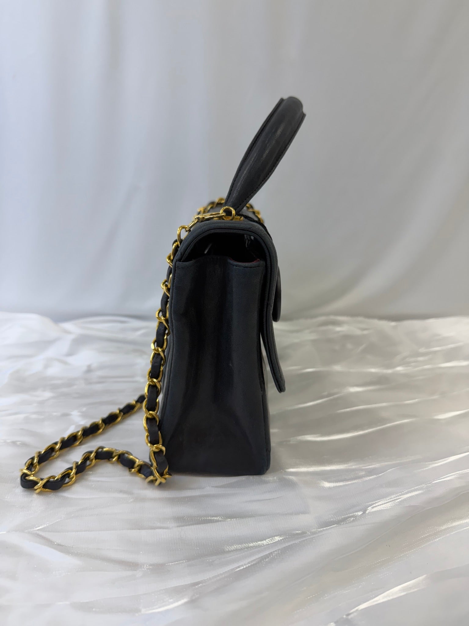 Chanel Black Lambskin Chevron Top Handle Bag