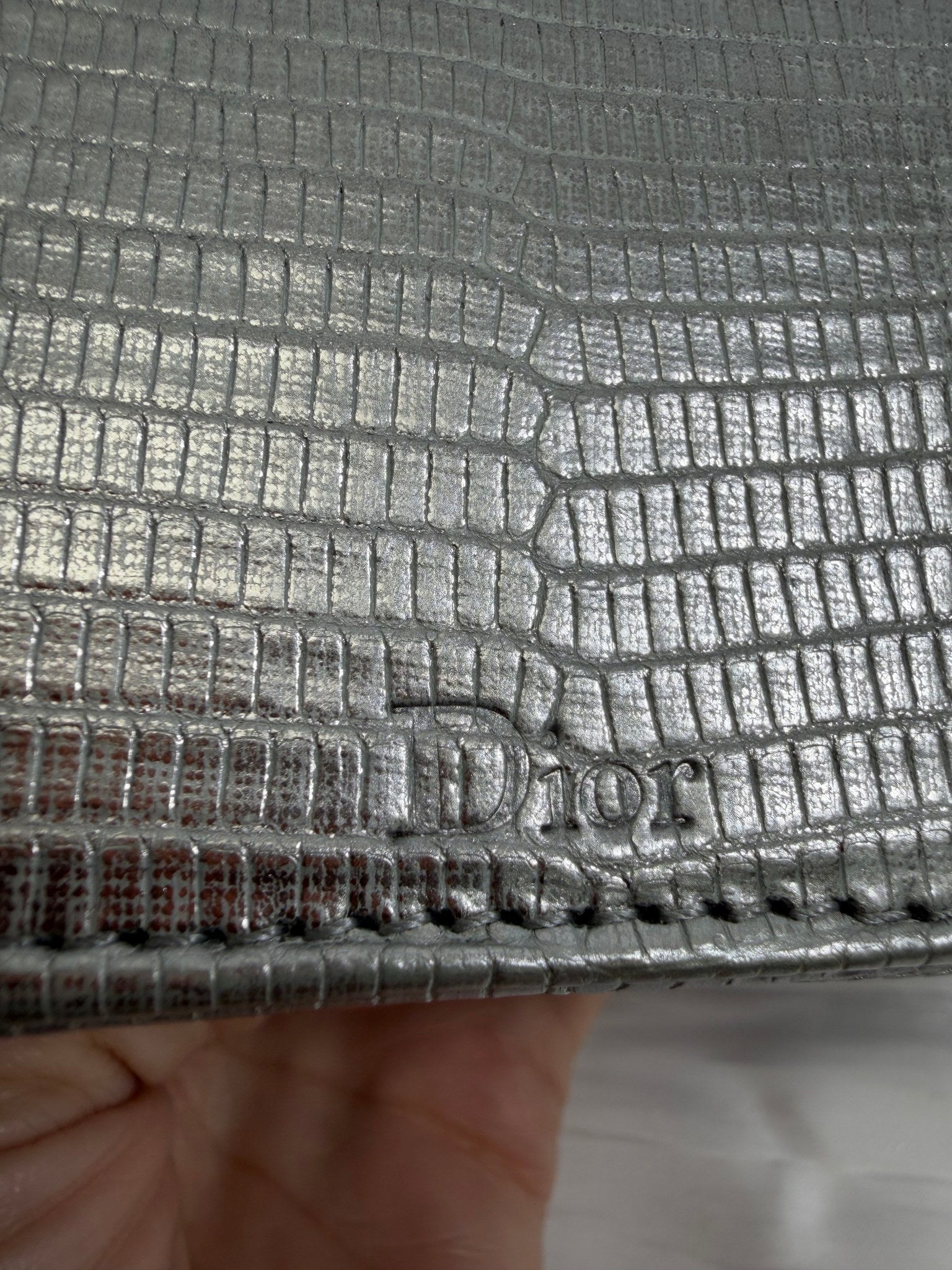 Christian Dior Metallic Silver Lizard Embossed Small Diorama Flap Bag