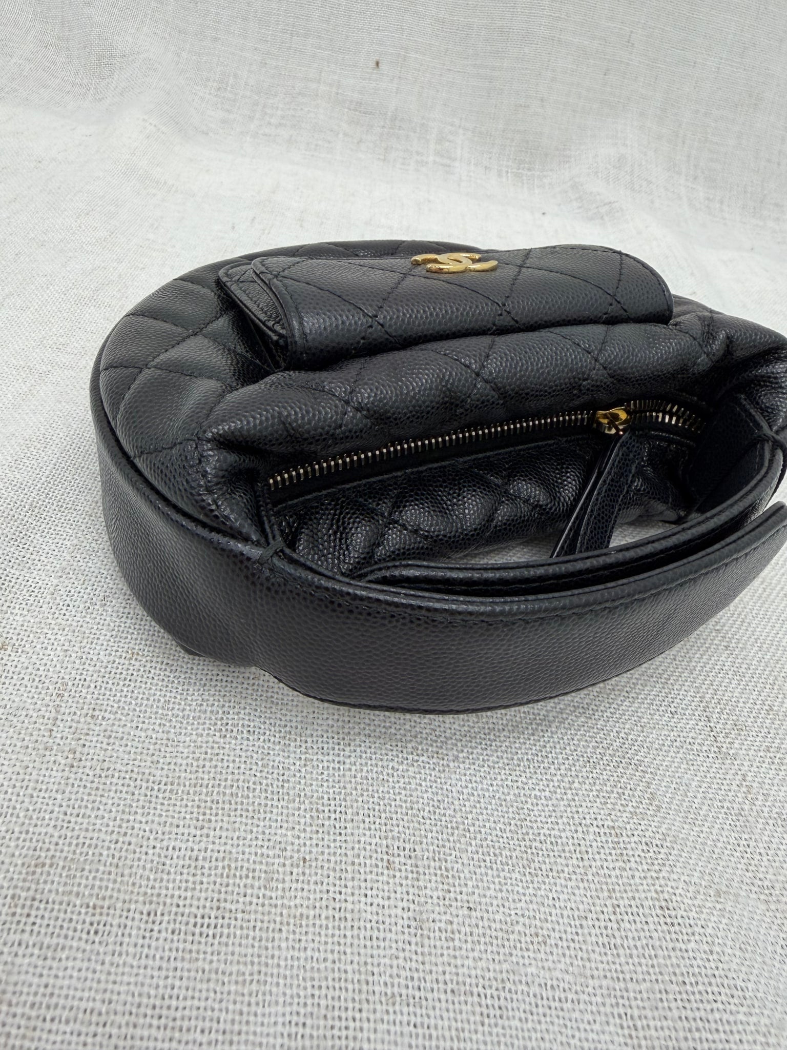 Chanel Black Caviar Leather Mini Round Polly Pocket Bag