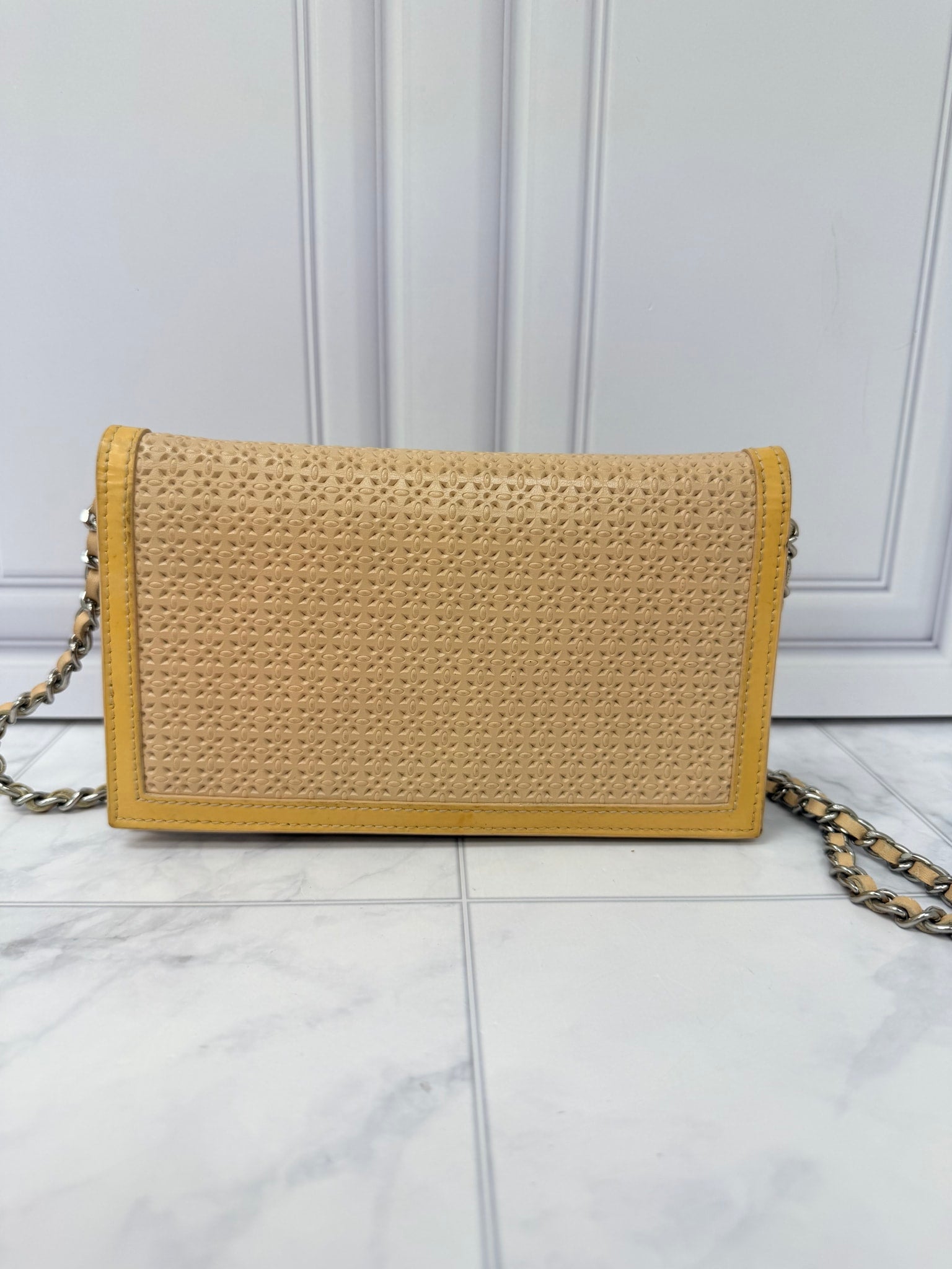 Salvatore Ferragamo Beige Leather Wallet On A Chain