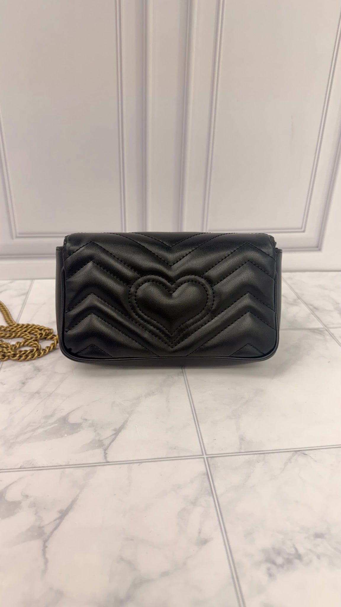 Gucci Black Leather GG Marmont Super Mini Bag