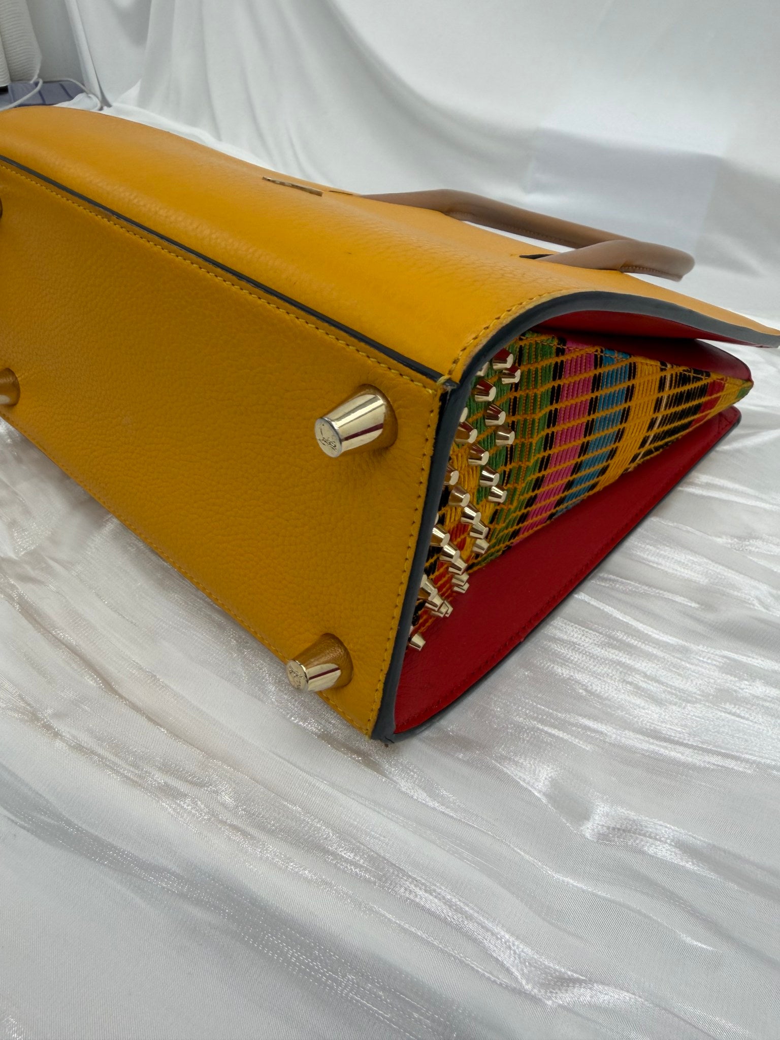 Christian Louboutin Yellow Leather & Textile Small Paloma Handbag