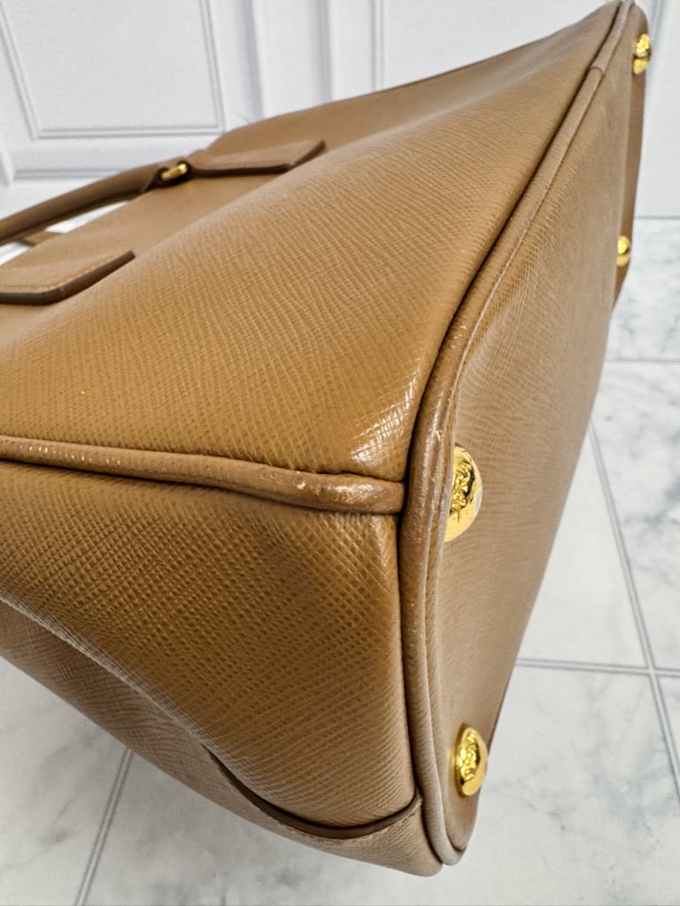 Prada Tan Saffiano Leather Double Zip Galleria Tote Bag