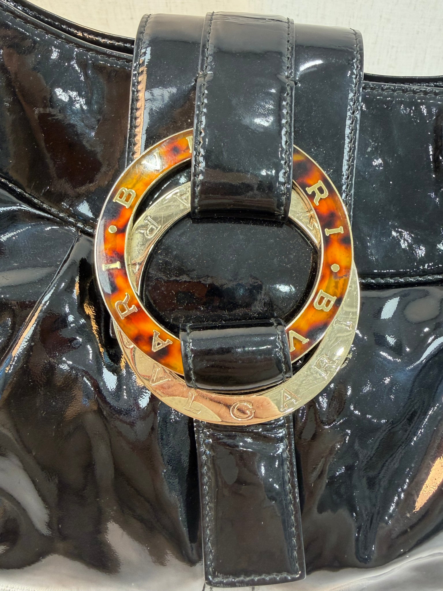 Bvlgari Black Patent Leather Chandra Shoulder Bag