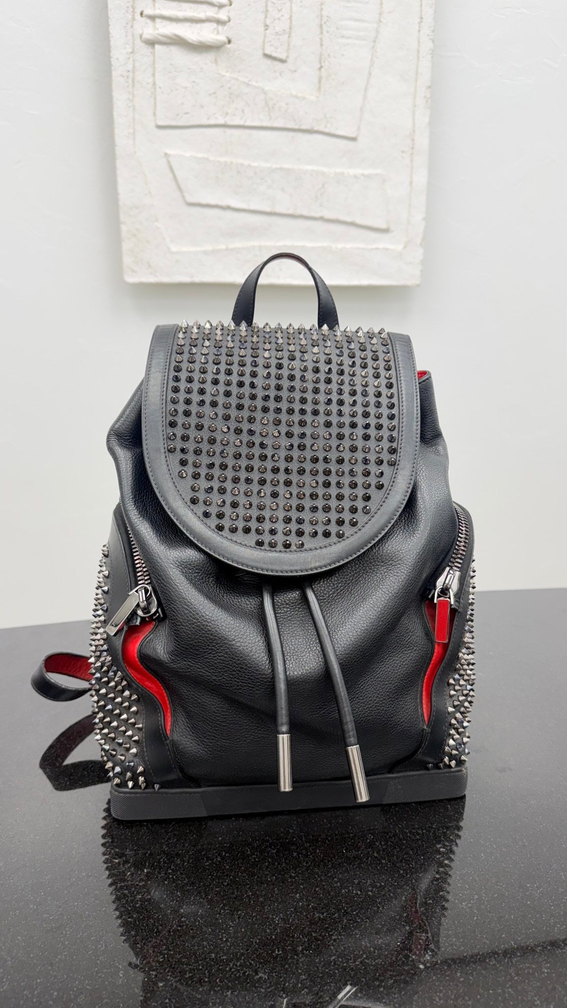 Christian Louboutin Black Leather Explorafunk Spike Backpack