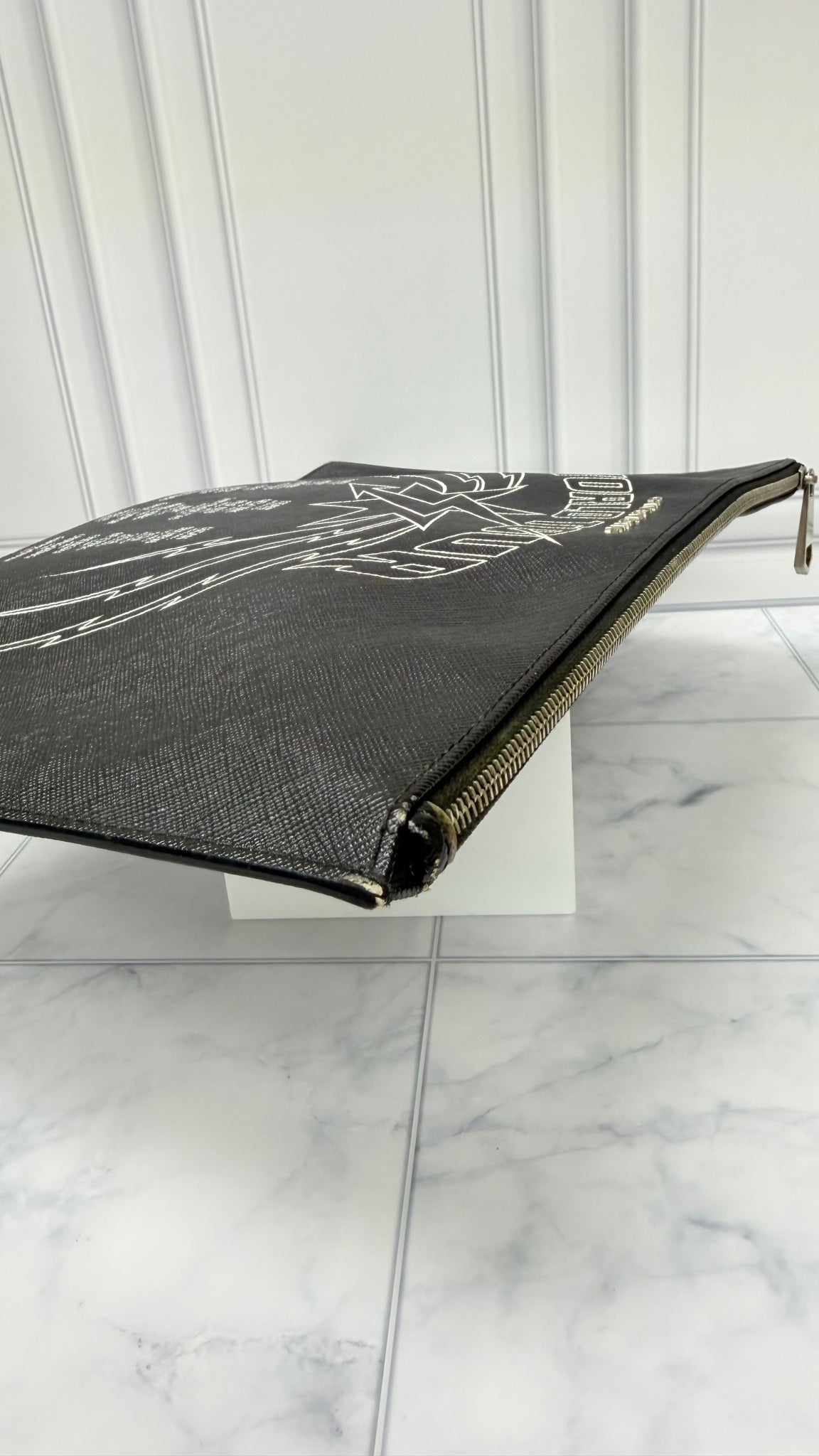 Givenchy Black Saffiano Leather World Tour Graphic Pouch