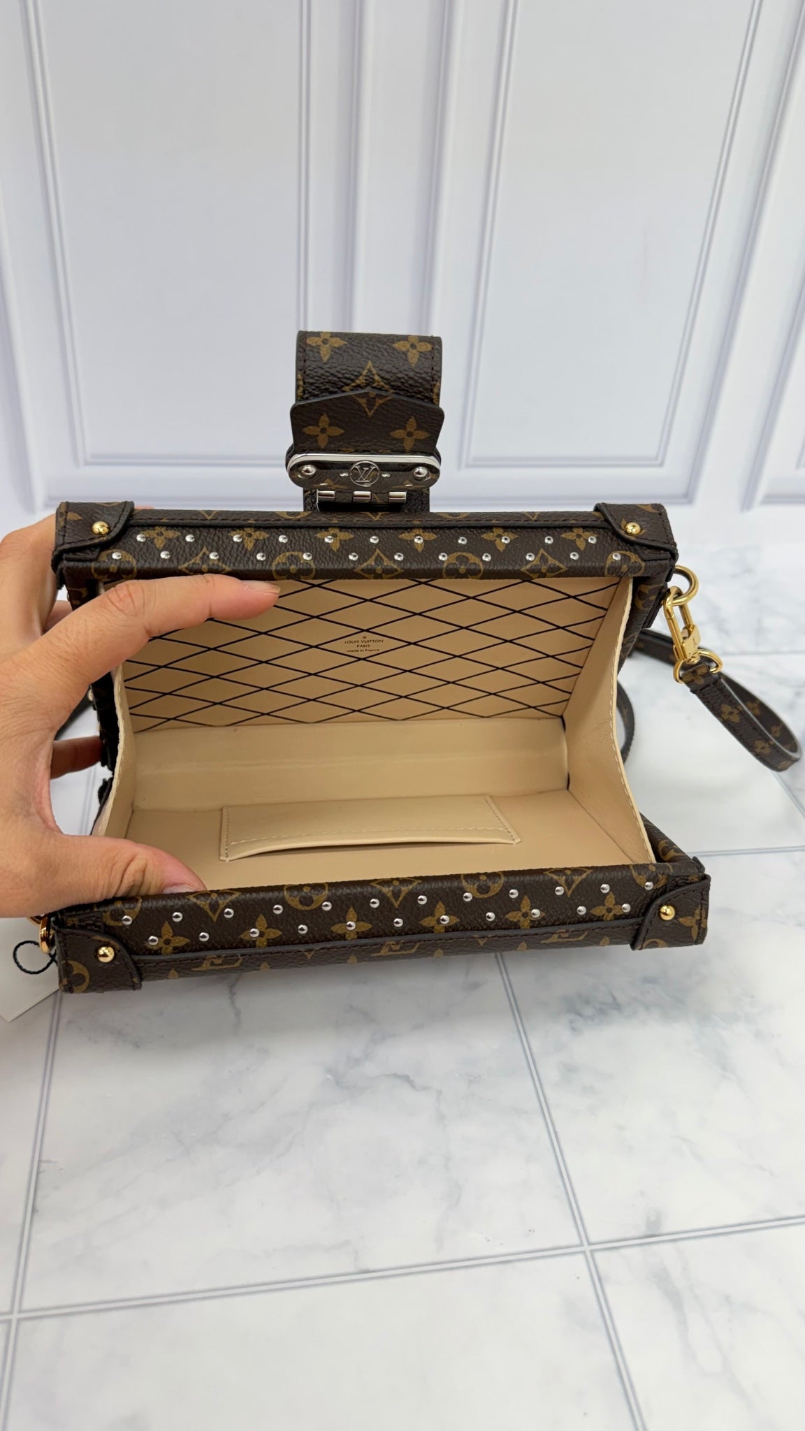 BRAND NEW - Louis Vuitton Monogram Studded Petite Malle Crossbody Bag