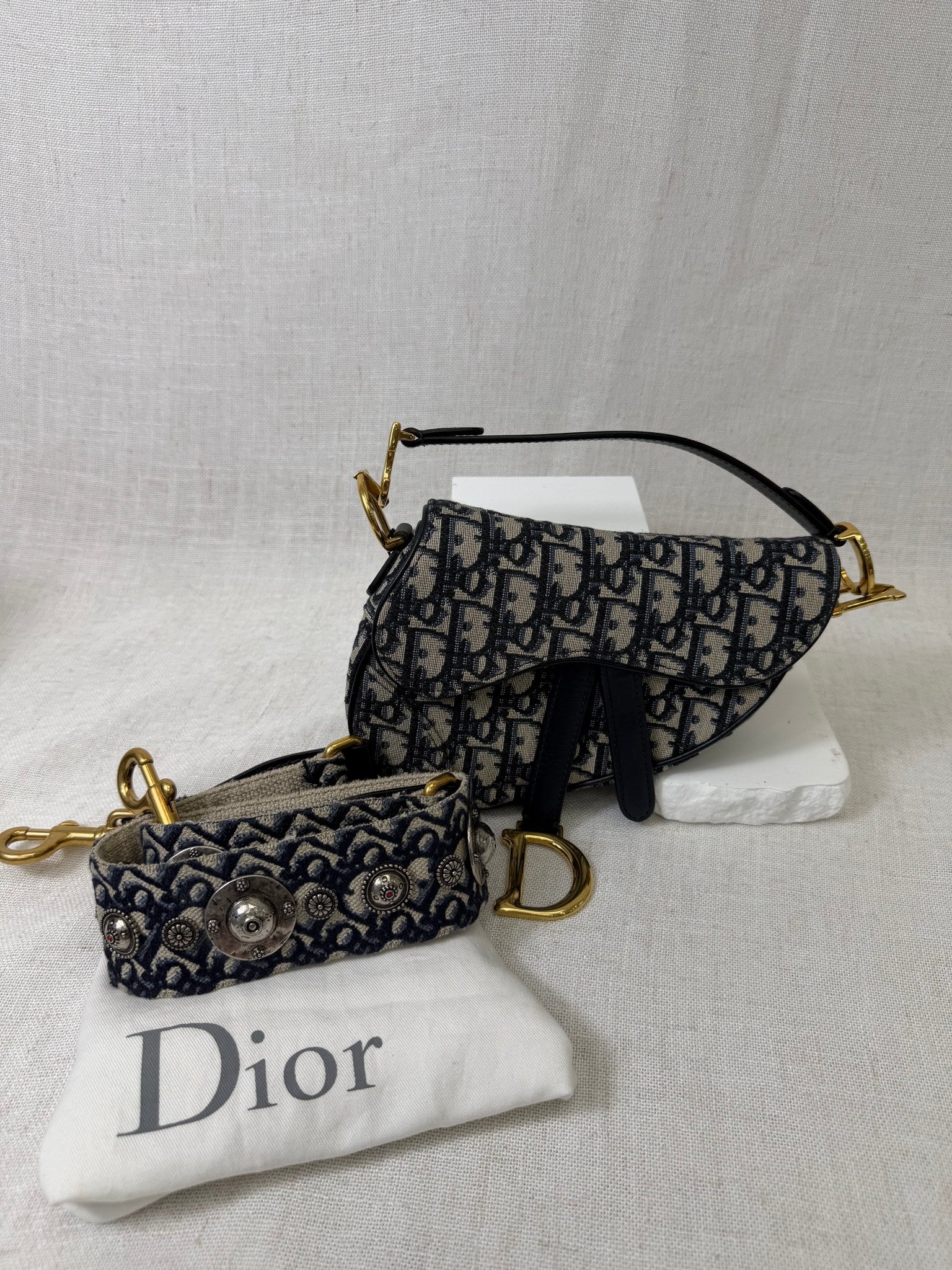 Christian Dior Blue Canvas Mini Saddle Bag
