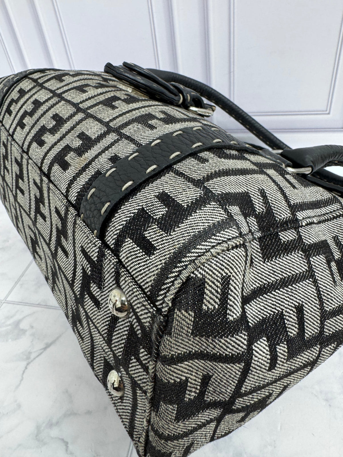 Fendi Black Zucca Canvas Selleria Linda Shoulder Bag