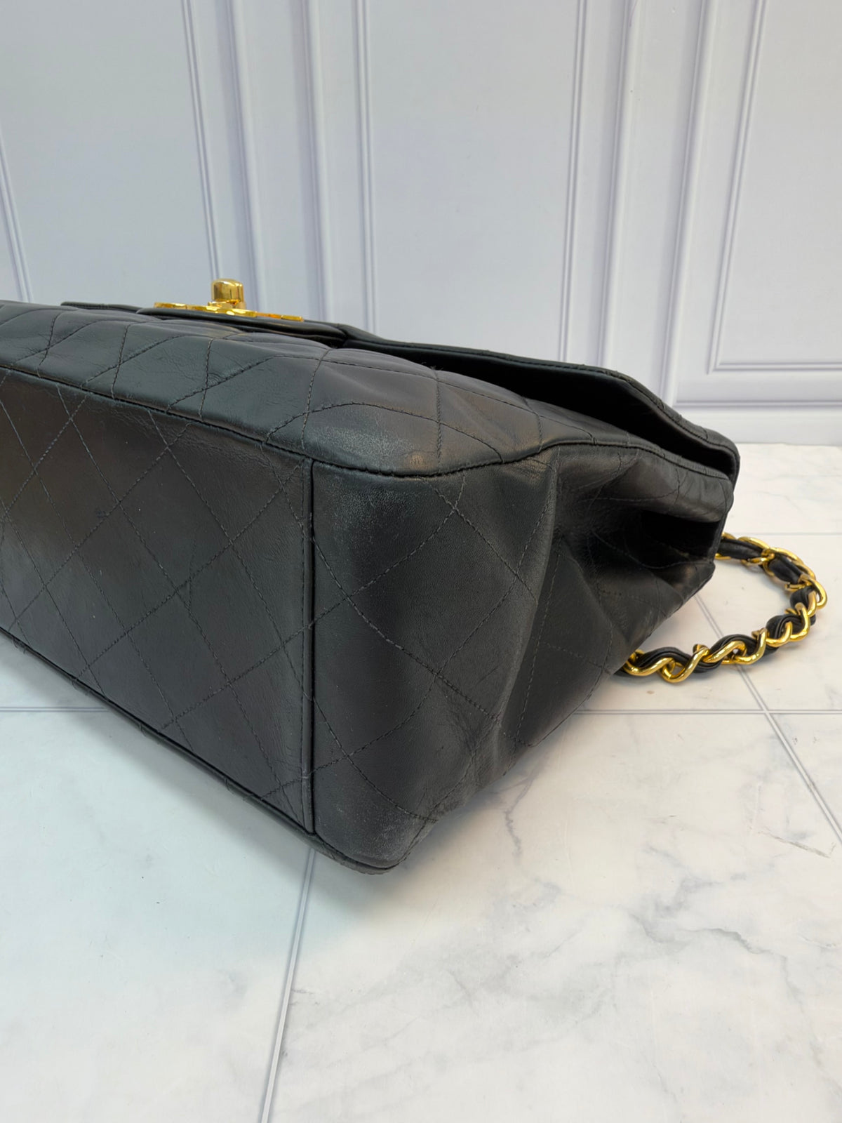 Chanel Black Lambskin And 24K Gold Plated Jumbo XL Maxi Flap Handbag