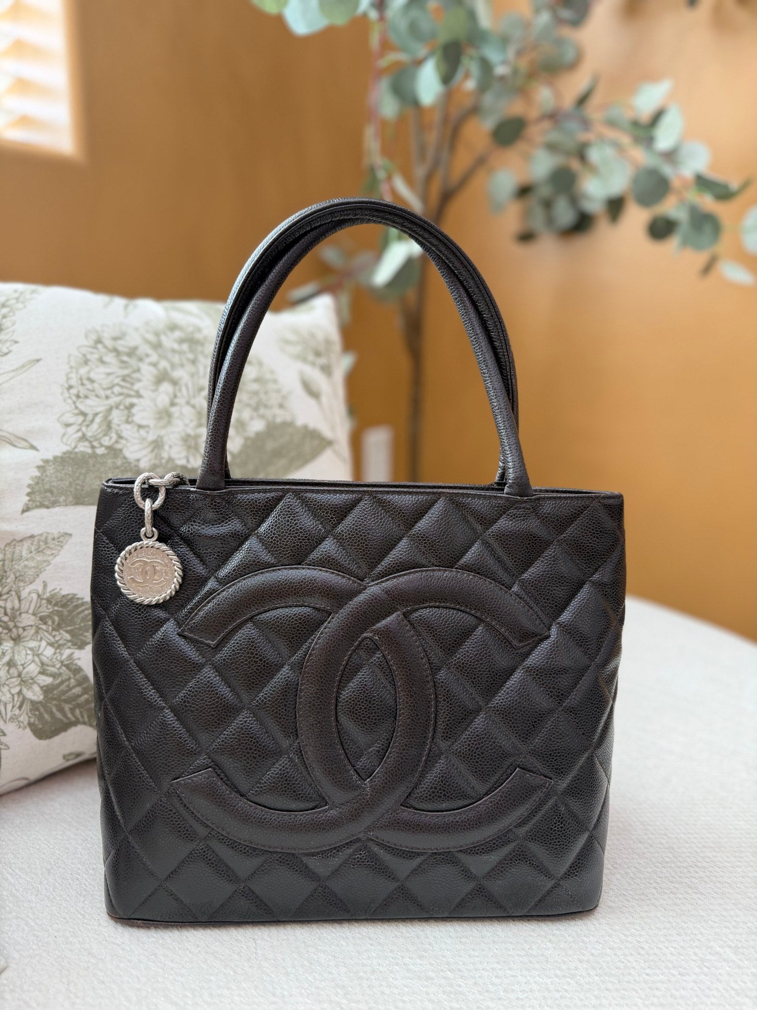 Chanel Brown Caviar Leather Medallion Tote