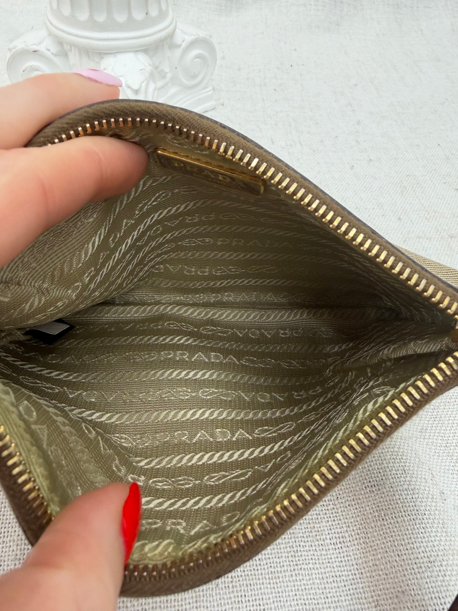 Prada Brown Canvas Canapa Wristlet Pouch