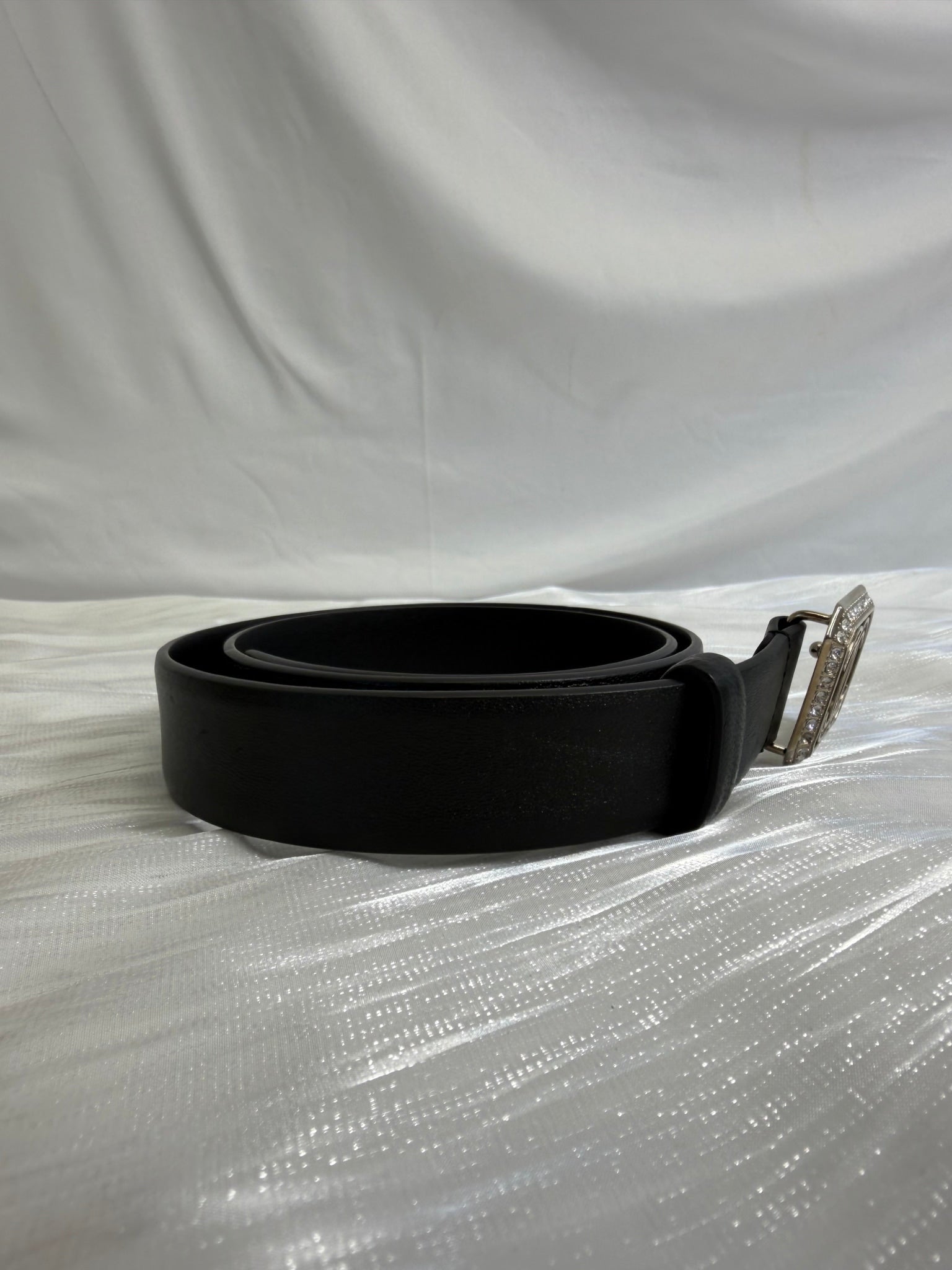 Chanel Black Leather Crystal CC Logo Belt 70/28