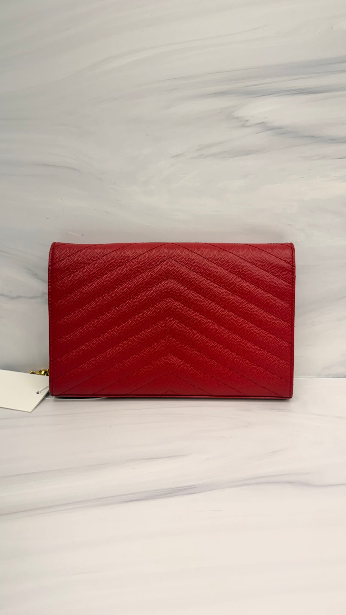 Saint Laurent YSL Red Grained Leather Wallet on A Chain