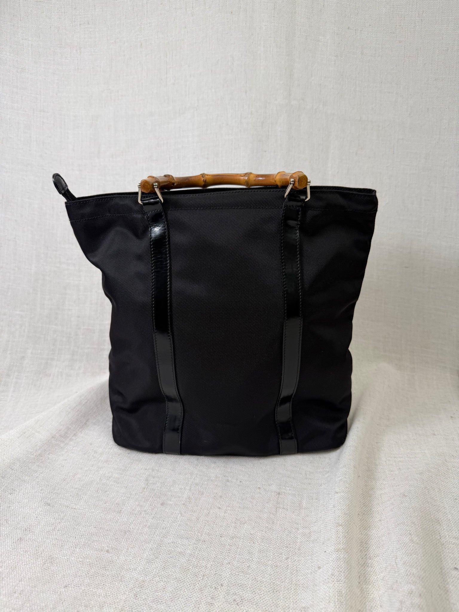 Gucci Black Nylon Bamboo Handbag