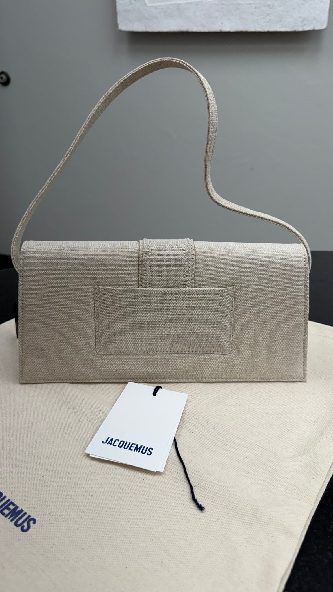 BRAND NEW - Jacquemus Beige Linen Le Bambino Long Shoulder Bag