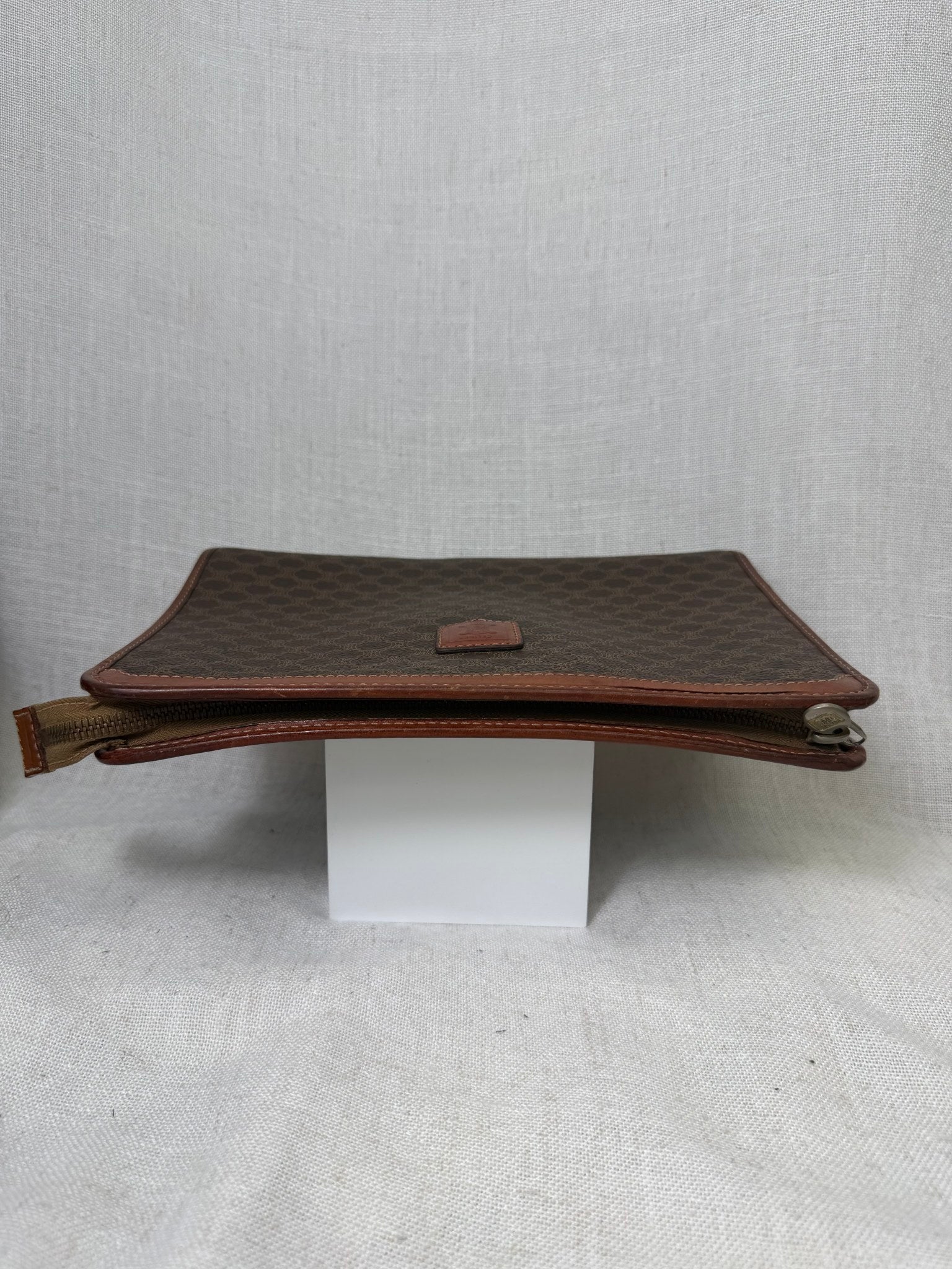 Celine Brown Coated Canvas Macadam Clutch Travel Bag