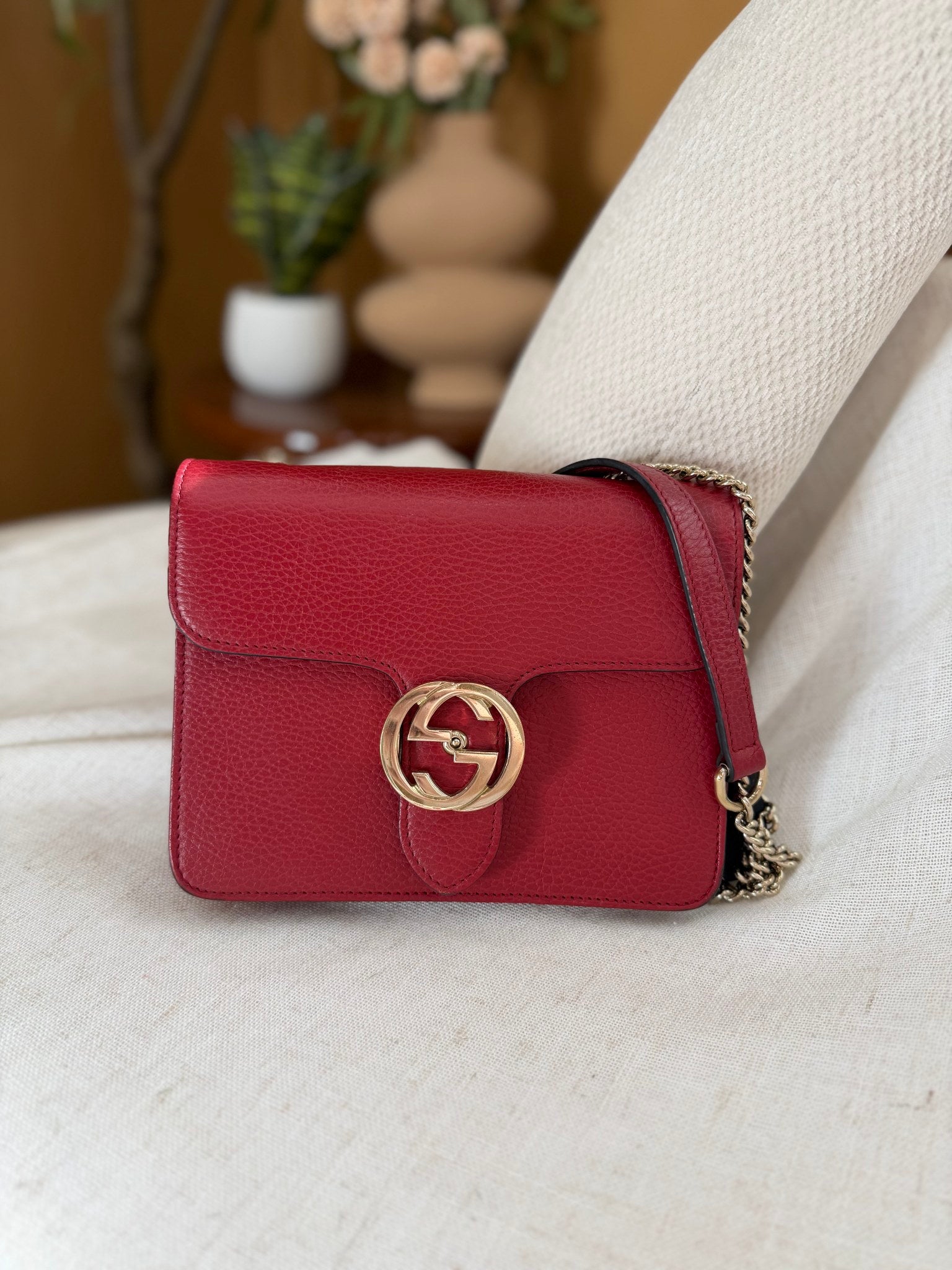 Gucci Red Leather Interlocking G Shoulder Bag