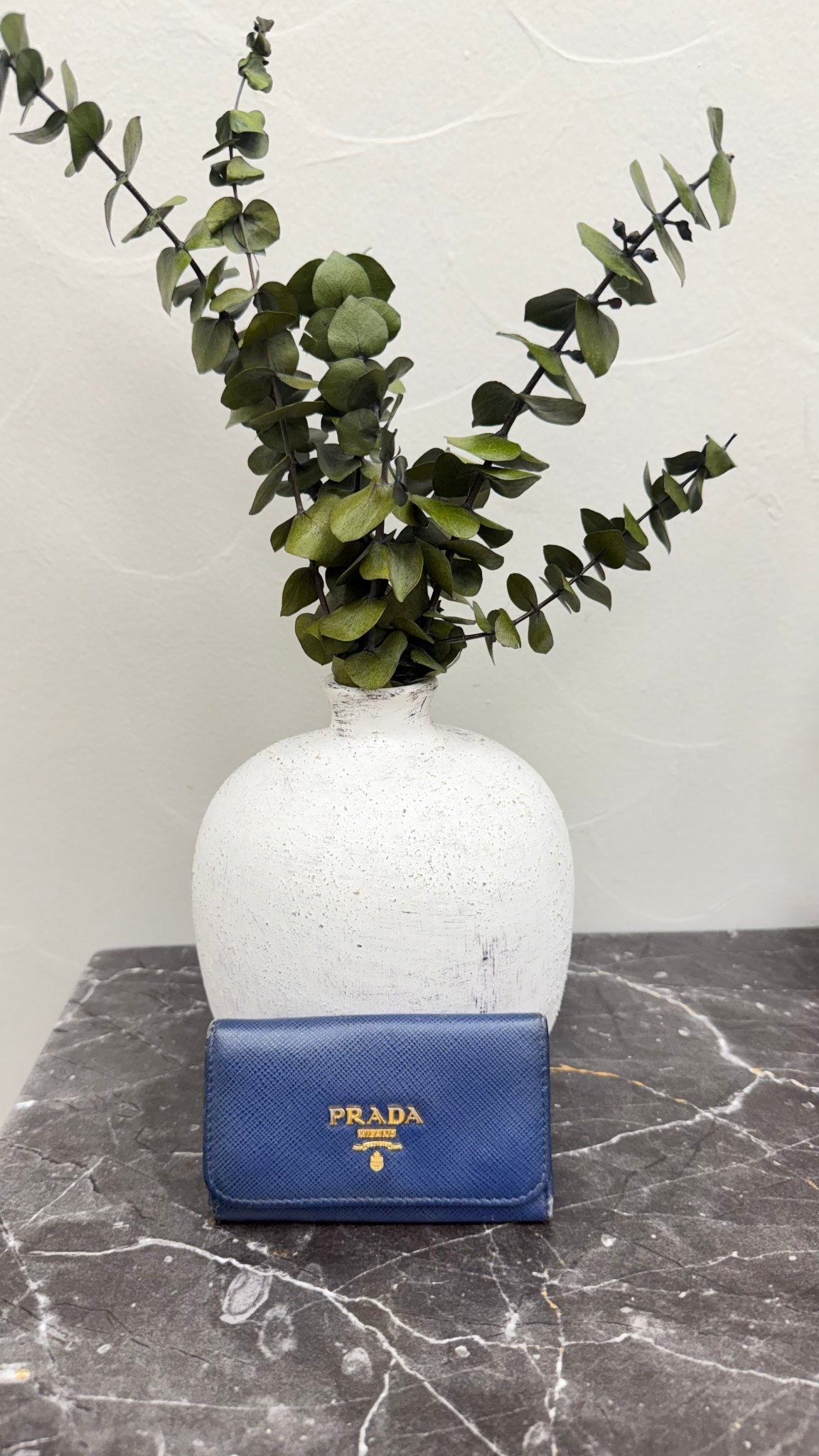 Prada Blue Saffiano Leather 6 Key Holder