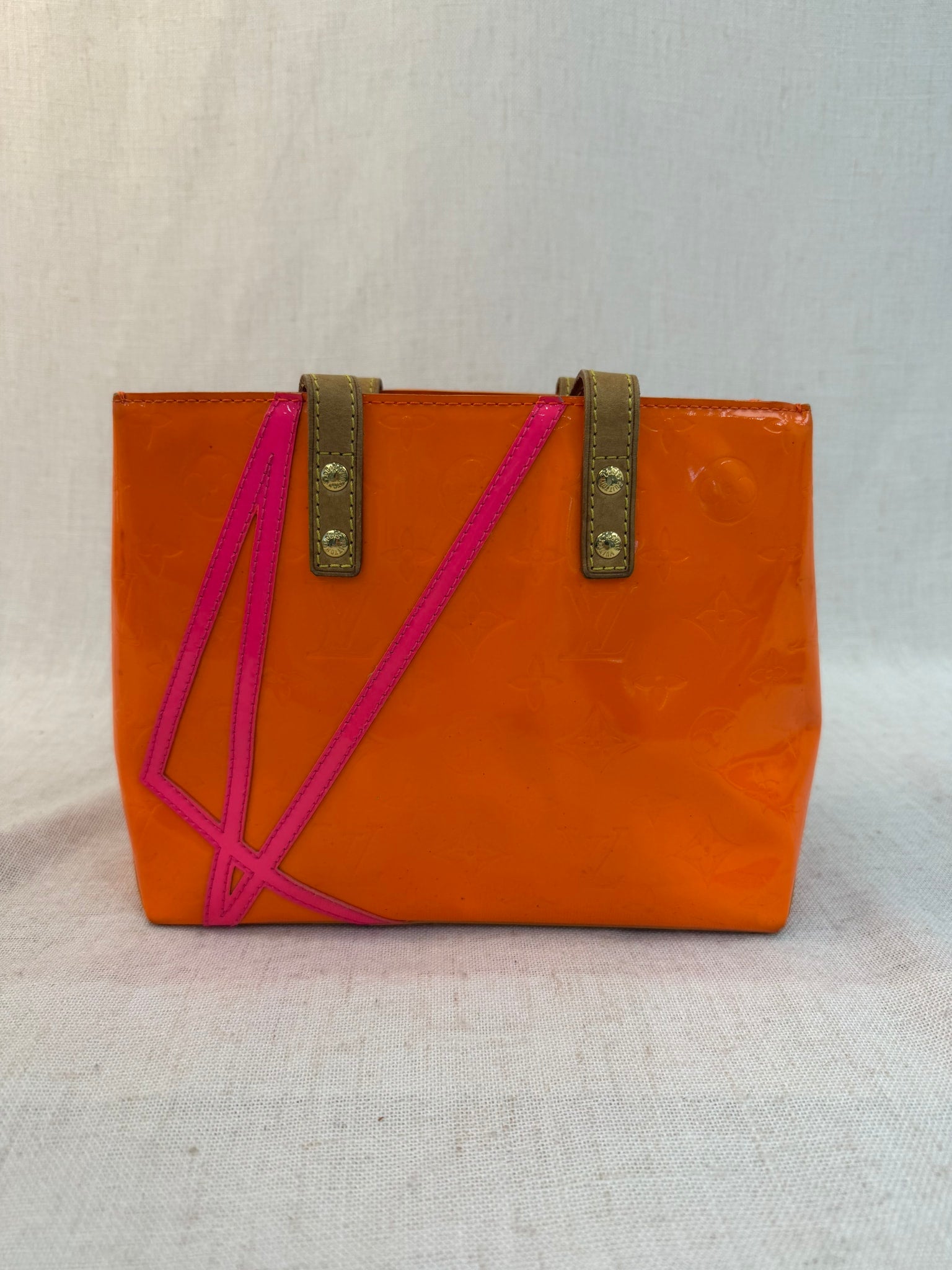Louis Vuitton X Robert Wilson Orange Vernis Leather Reade PM Tote Bag