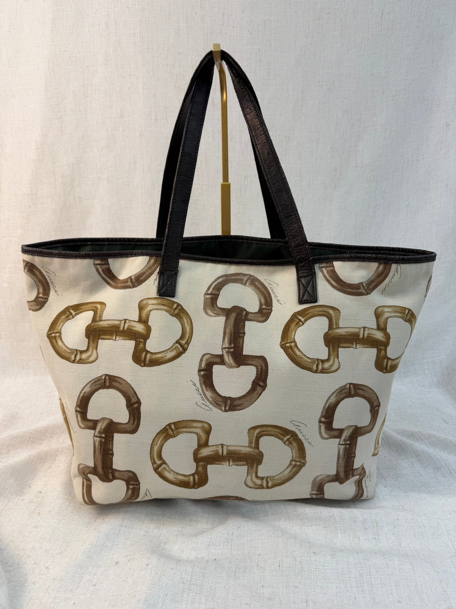 Gucci White Canvas Horsebit Print Tote Bag