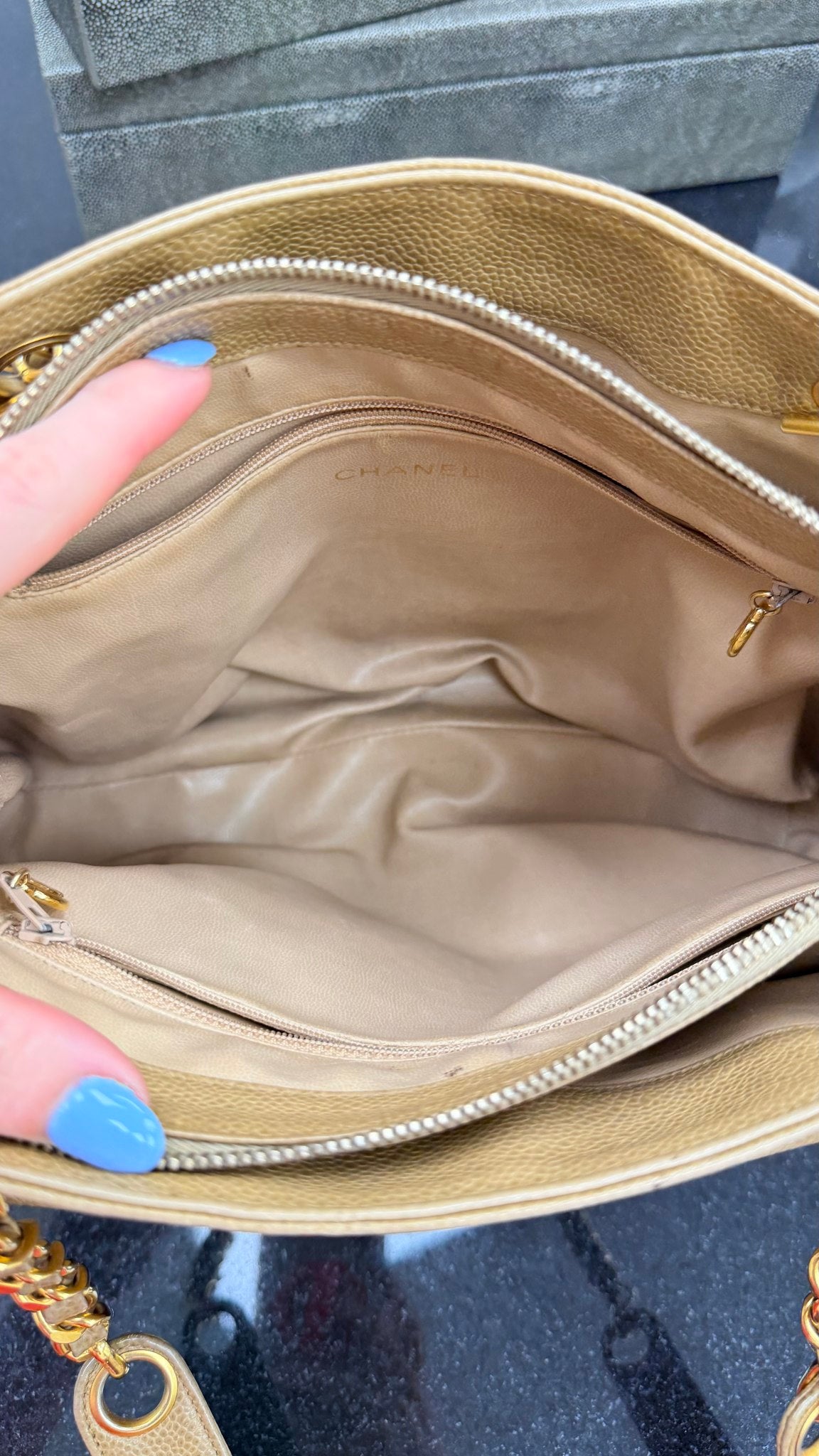 Chanel Beige Caviar CC Pocket Shoulder Tote