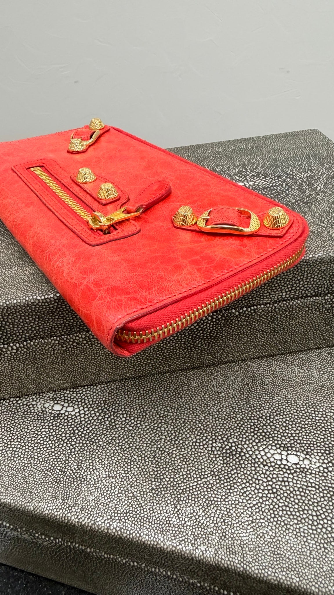 Balenciaga Red Leather Zippy Organizer