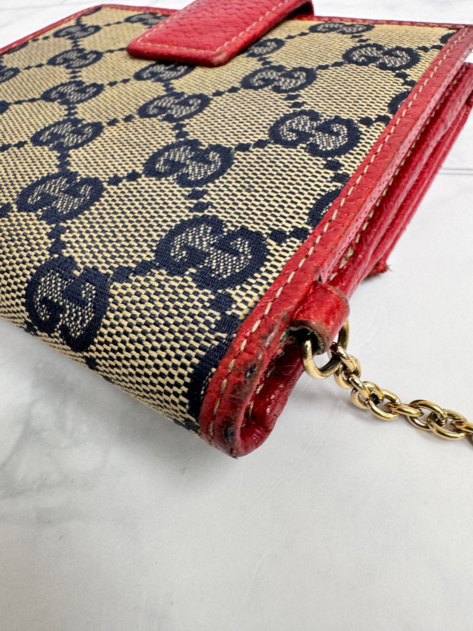 Gucci Blue GG Canvas And Red Trim Compact Wallet